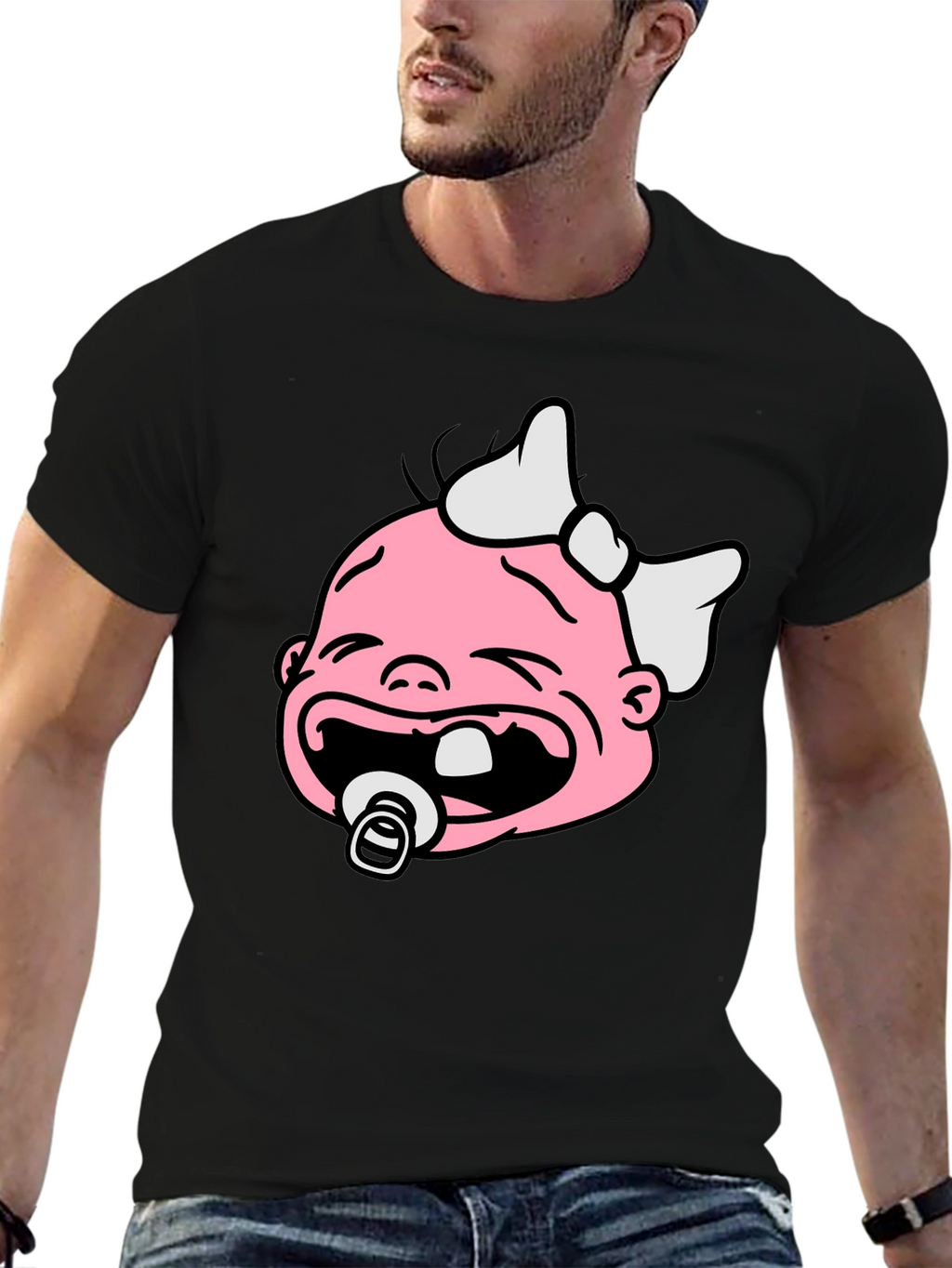 Funny Crying Baby Graphic Tee - Black Cotton Shirt