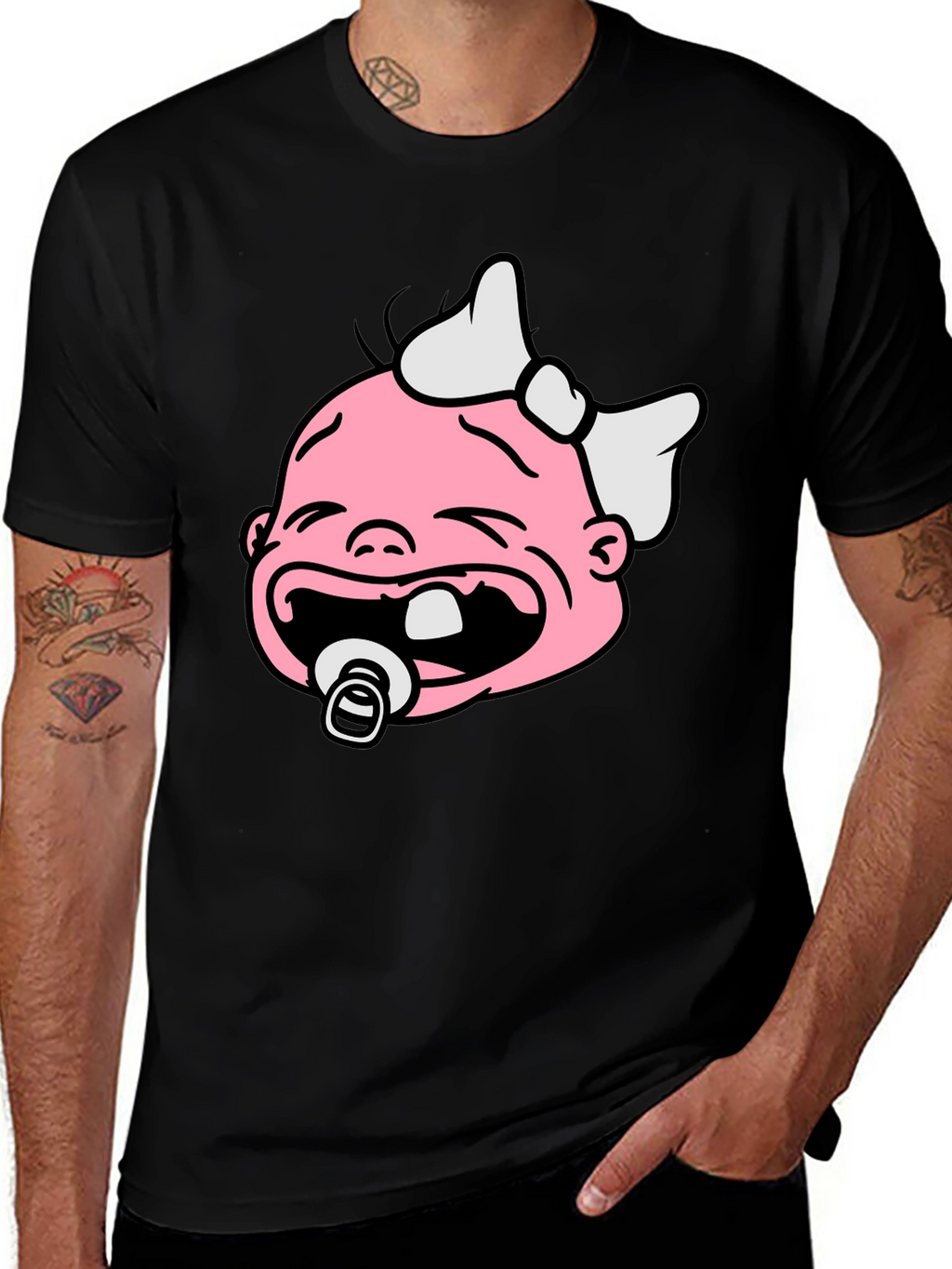 Funny Crying Baby Graphic Tee - Black Cotton Shirt