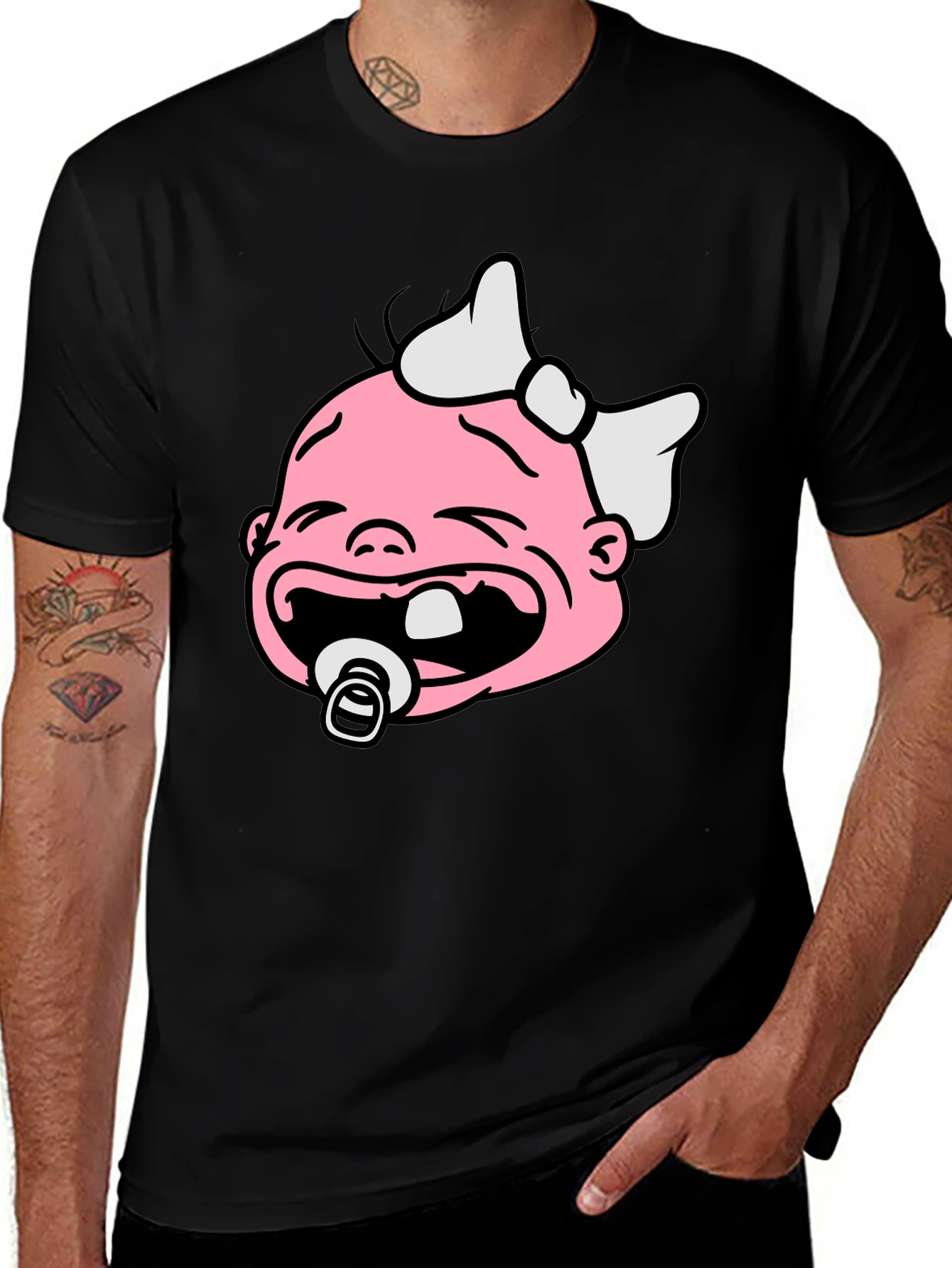 Funny Crying Baby Graphic Tee - Black Cotton Shirt