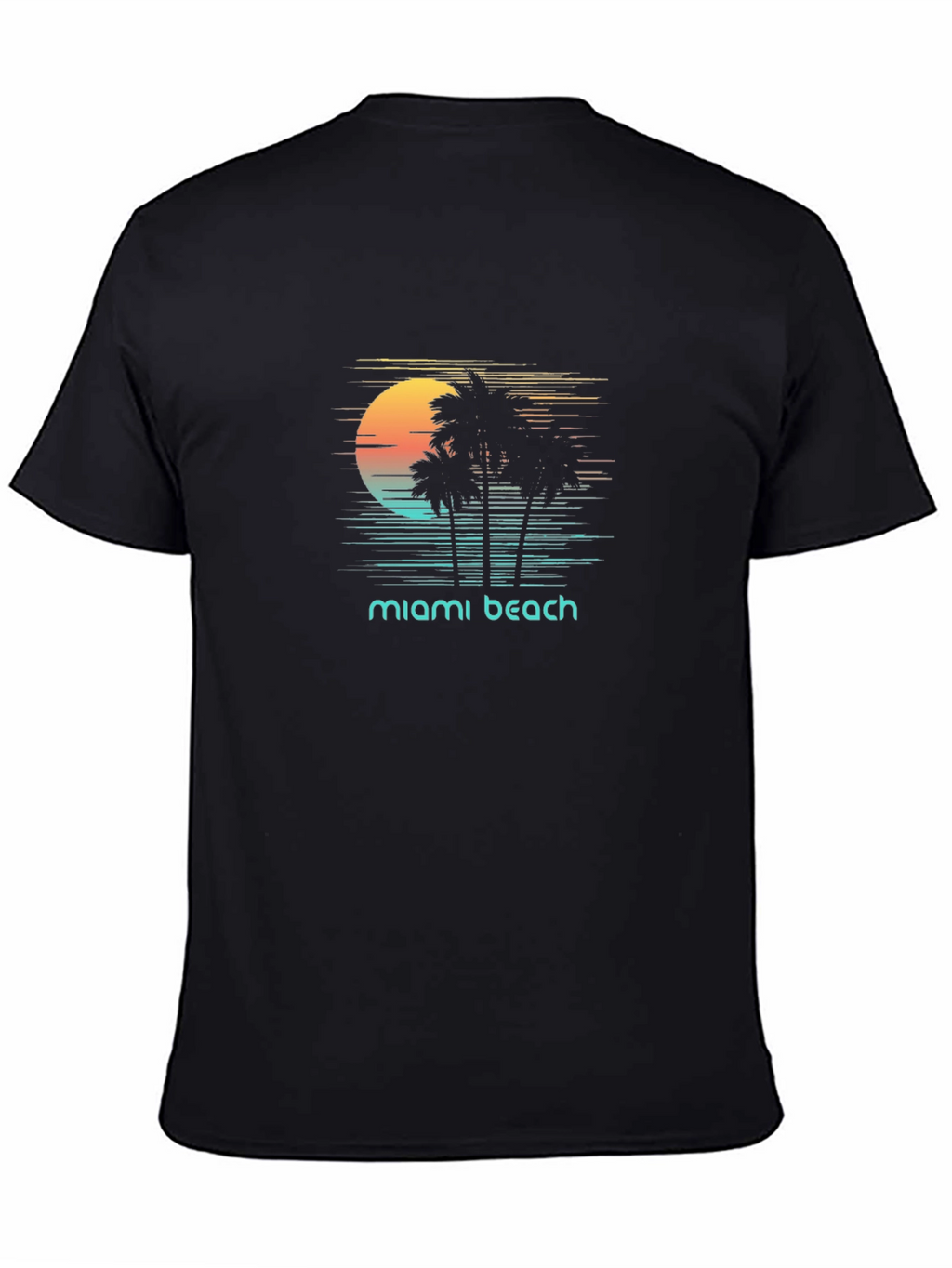 Miami Beach Sunset T-Shirt - Retro Palm Tree Design
