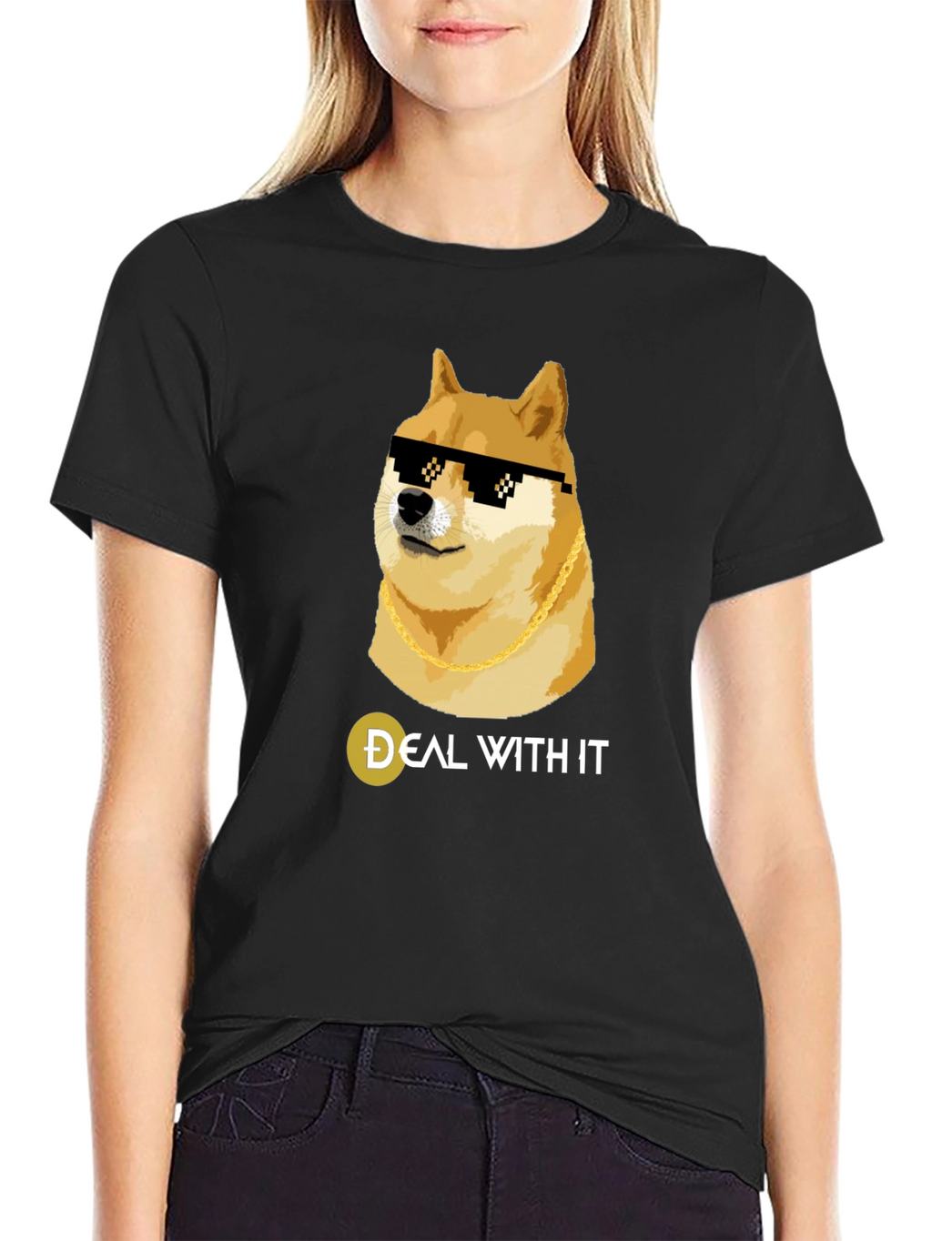 Doge Deal With It Black T-Shirt