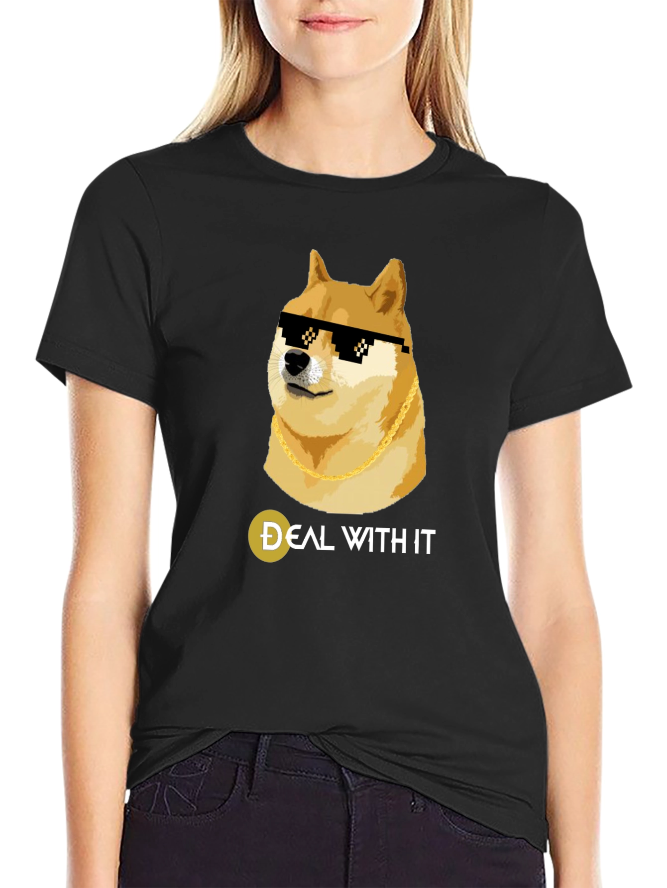 Doge Deal With It Black T-Shirt