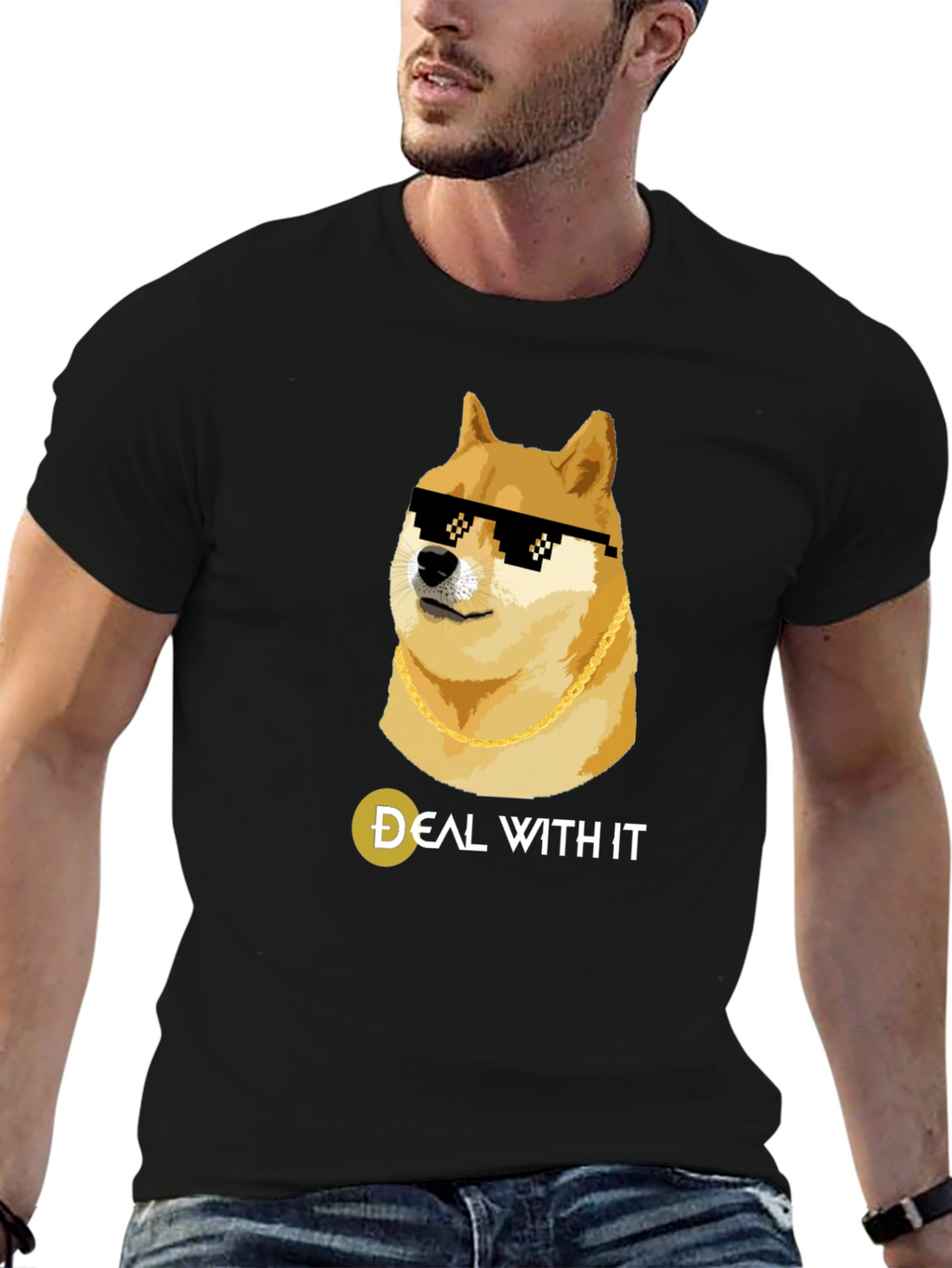 Doge Deal With It Black T-Shirt