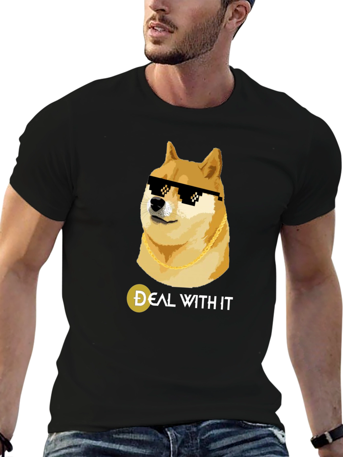 Doge Deal With It Black T-Shirt