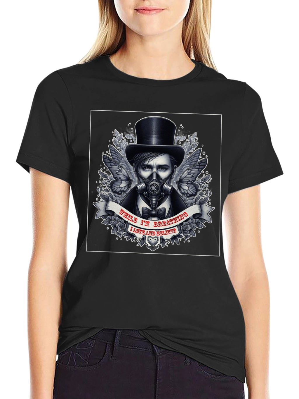 Steampunk Gas Mask Top Hat Graphic T-Shirt