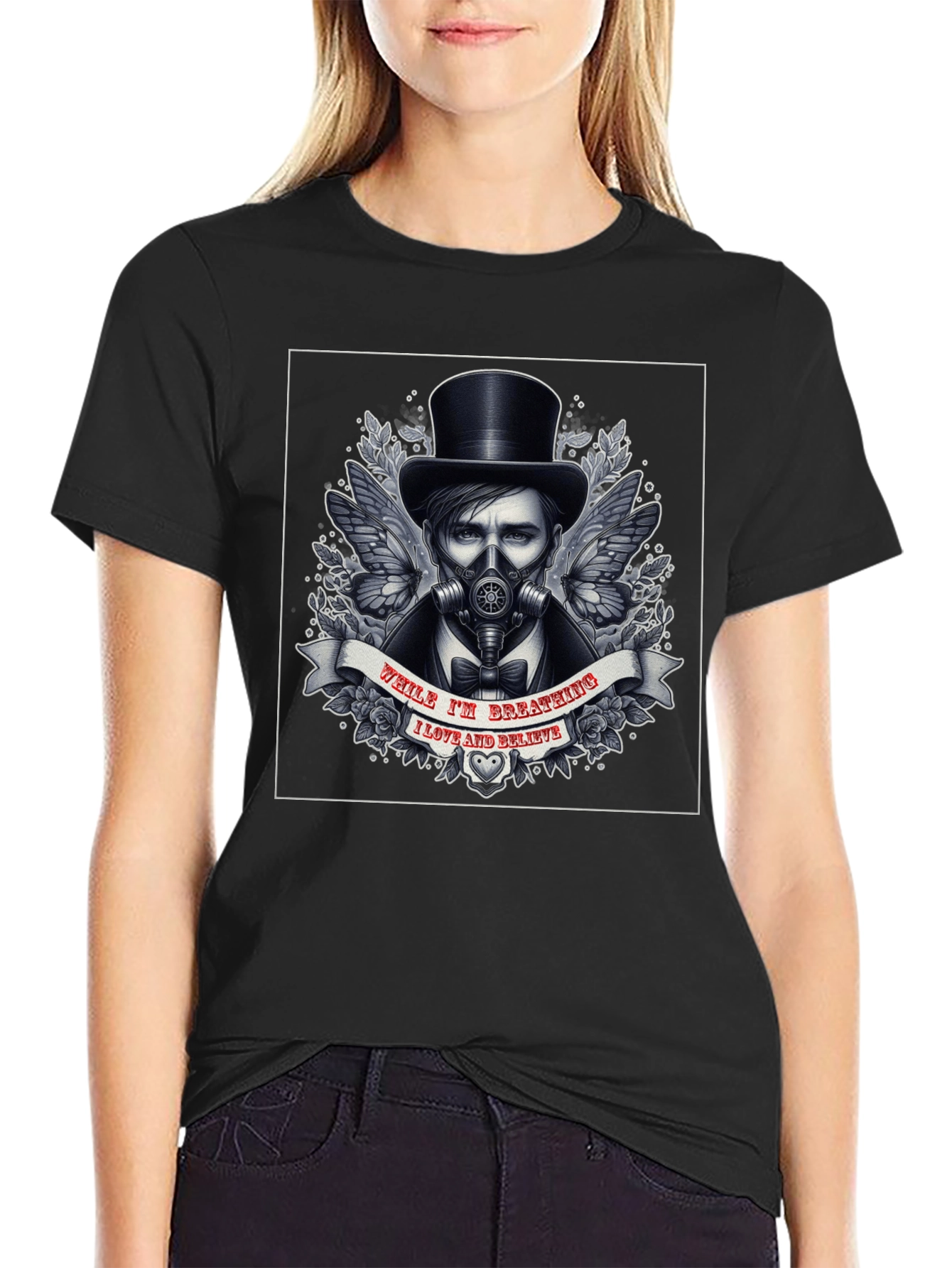 Steampunk Gas Mask Top Hat Graphic T-Shirt