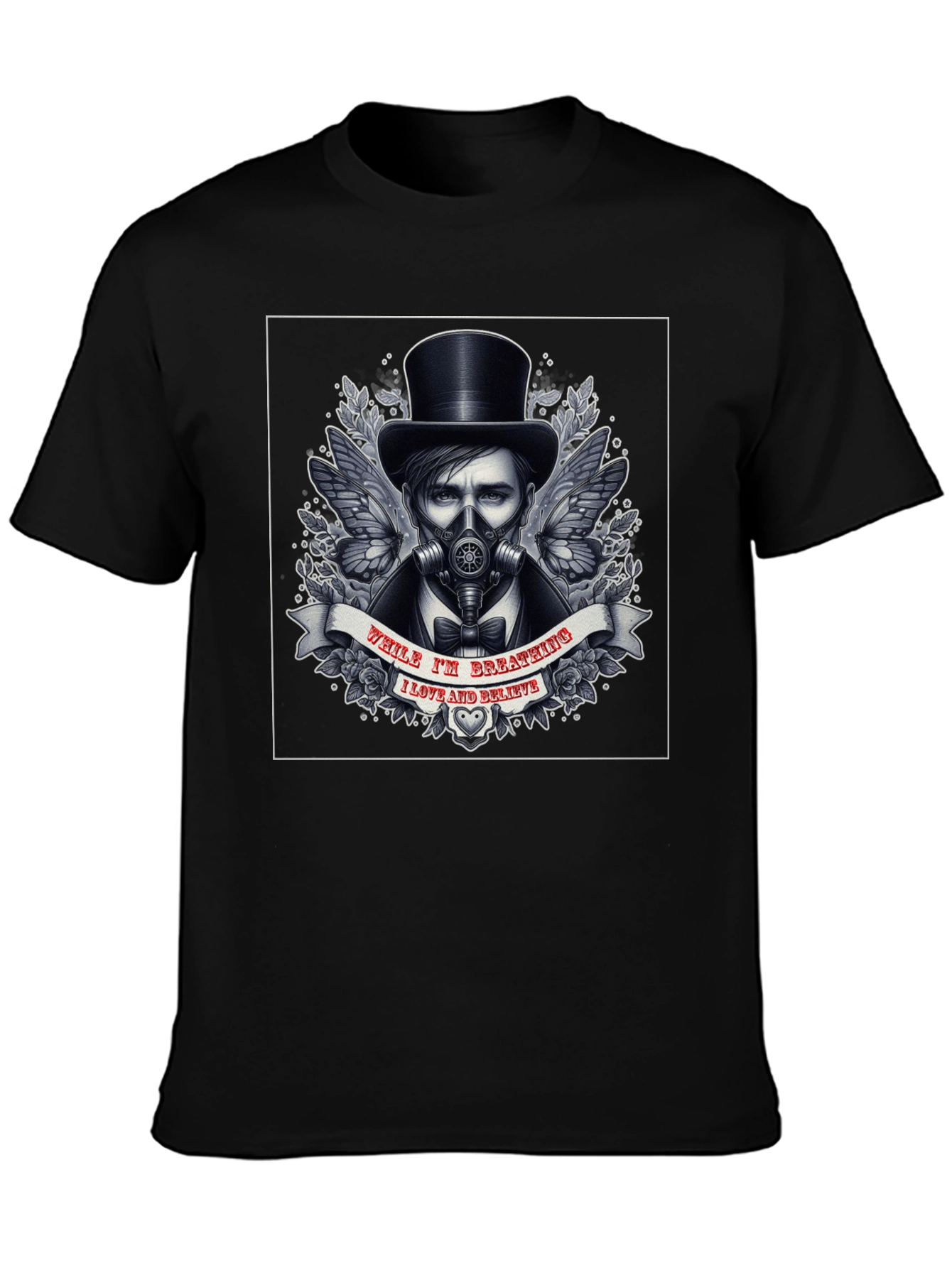 Steampunk Gas Mask Top Hat Graphic T-Shirt