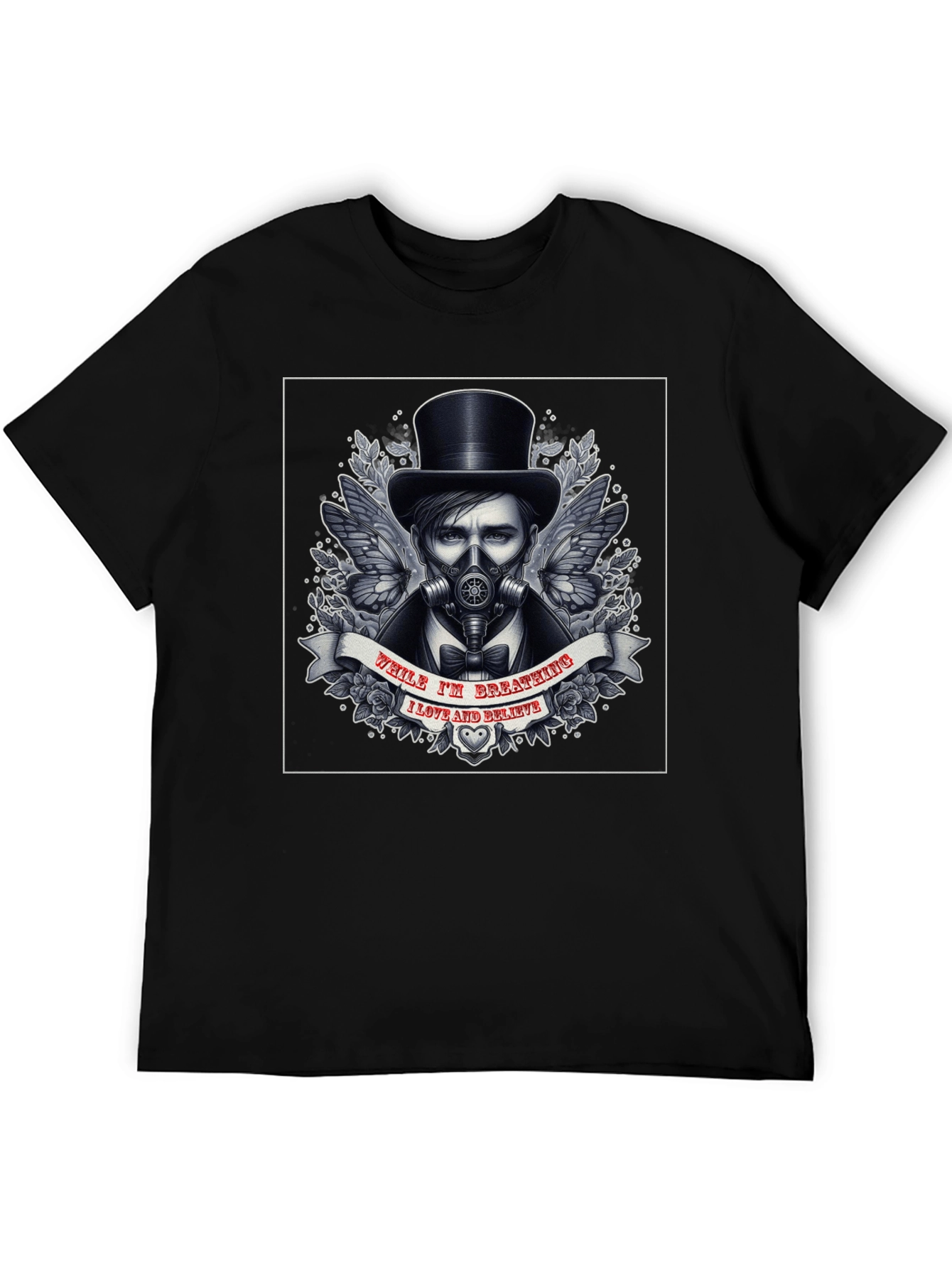 Steampunk Gas Mask Top Hat Graphic T-Shirt
