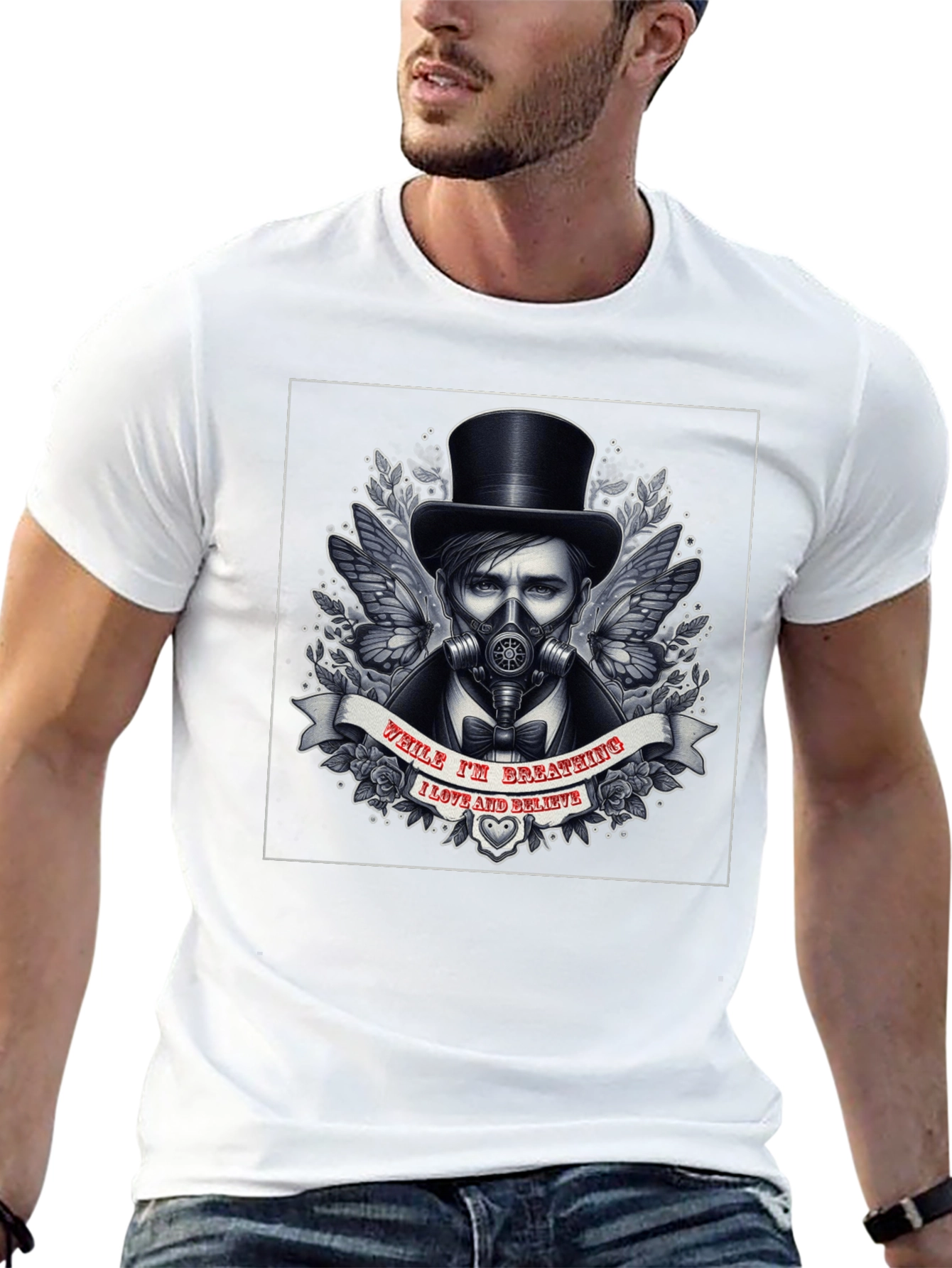 Steampunk Gas Mask Top Hat Graphic T-Shirt