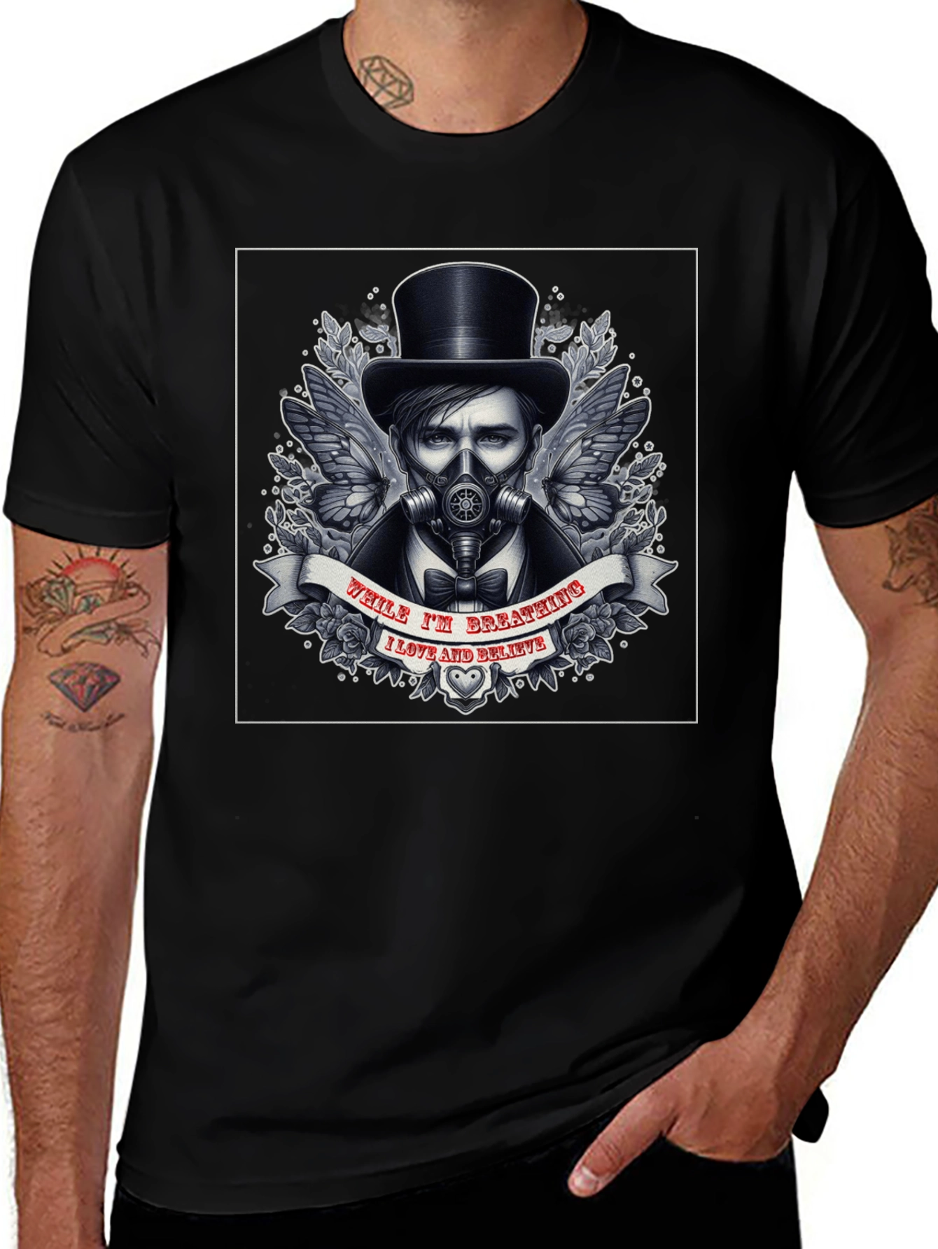 Steampunk Gas Mask Top Hat Graphic T-Shirt