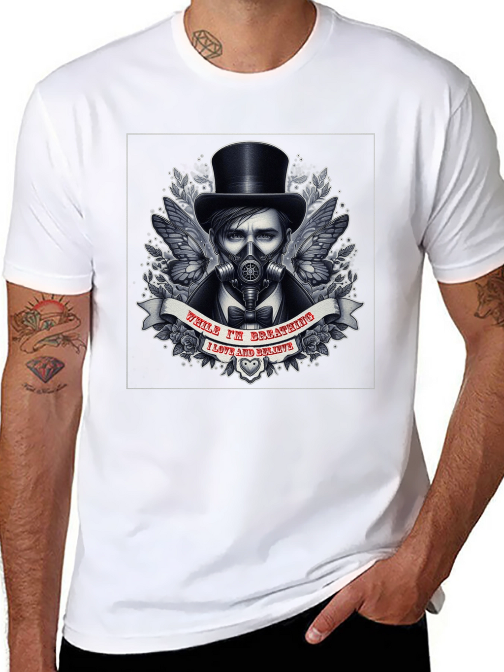 Steampunk Gas Mask Top Hat Graphic T-Shirt