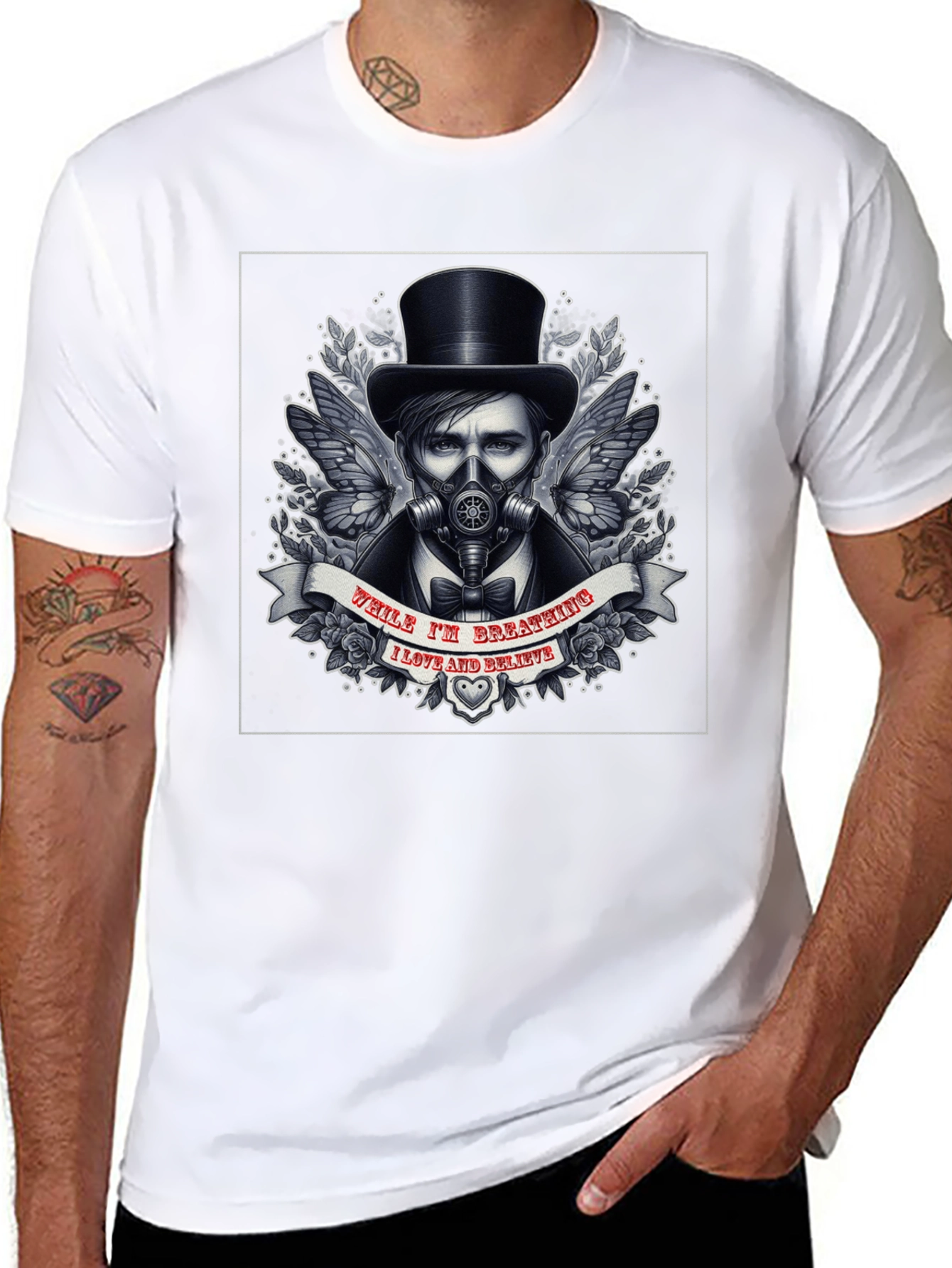 Steampunk Gas Mask Top Hat Graphic T-Shirt