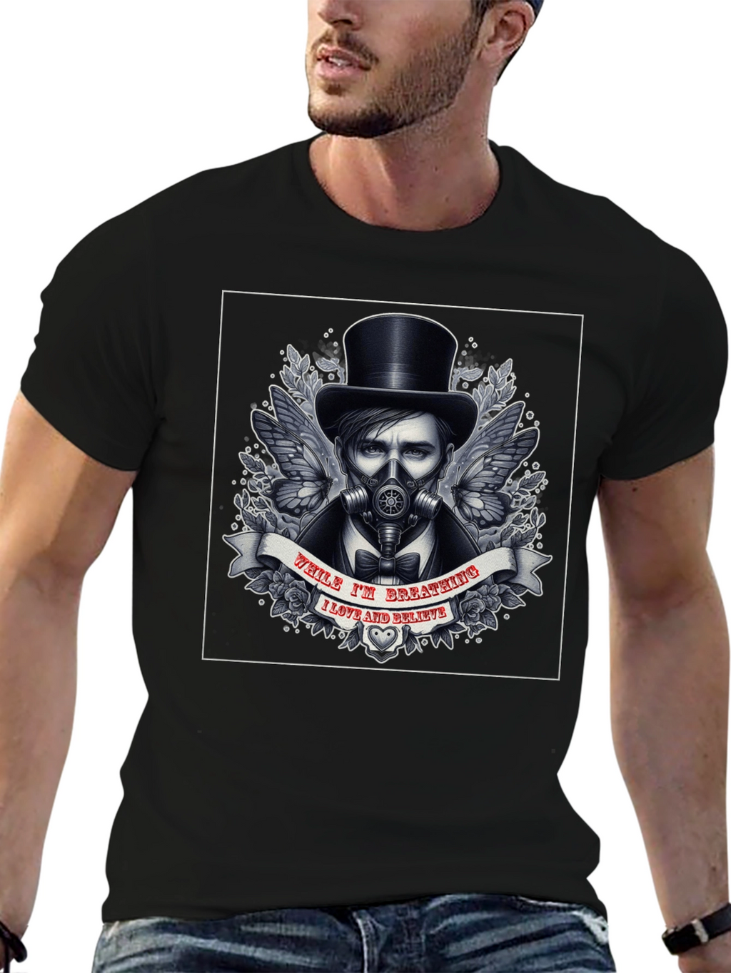 Steampunk Gas Mask Top Hat Graphic T-Shirt