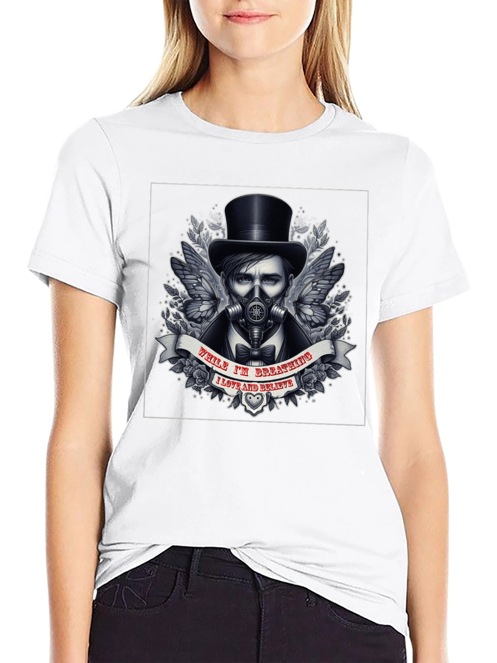 Steampunk Gas Mask Top Hat Graphic T-Shirt
