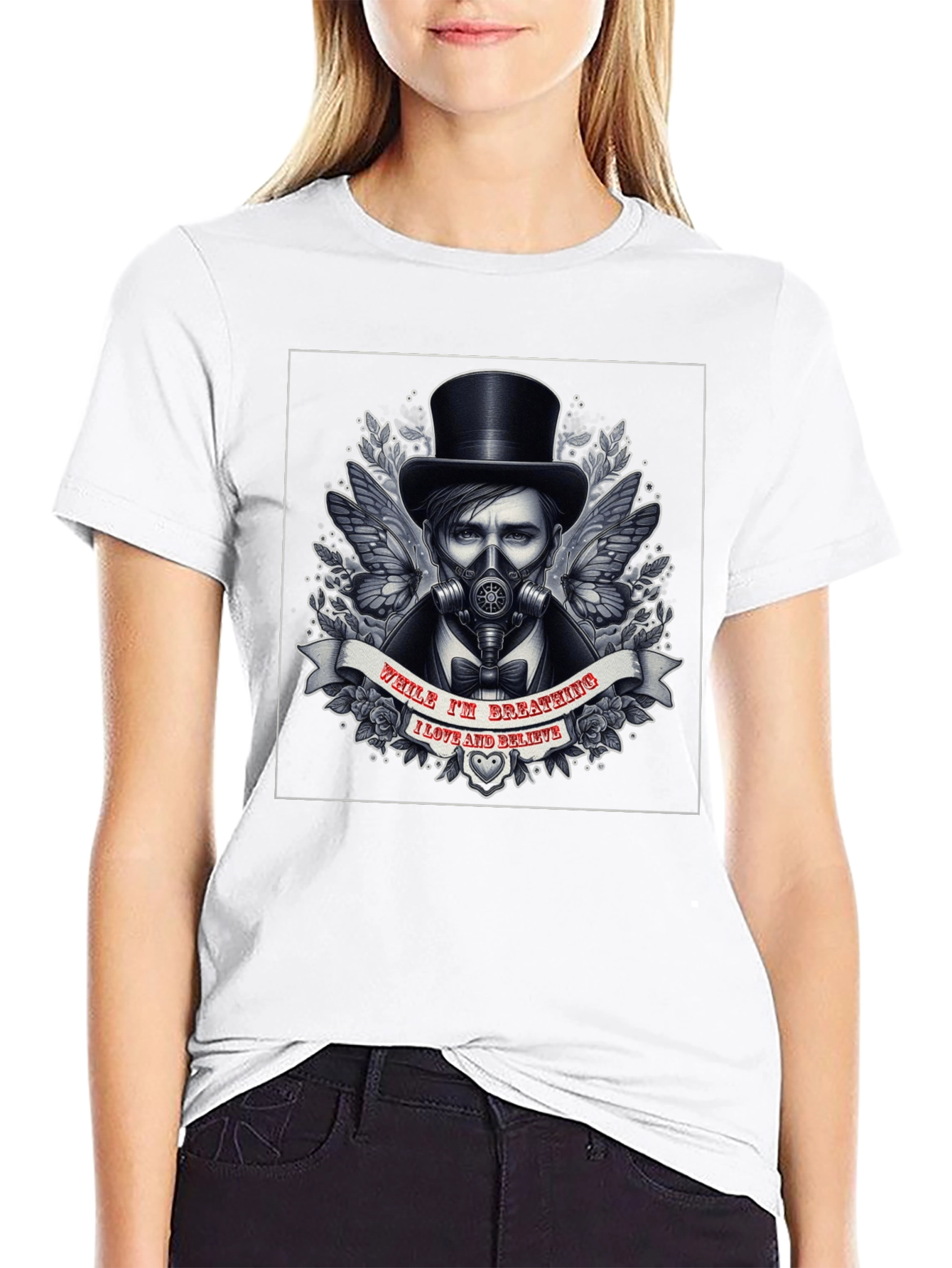 Steampunk Gas Mask Top Hat Graphic T-Shirt