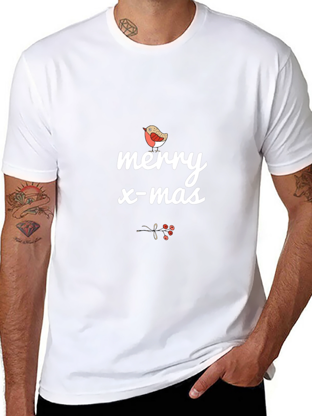 Merry X-mas Bird T-Shirt - Black