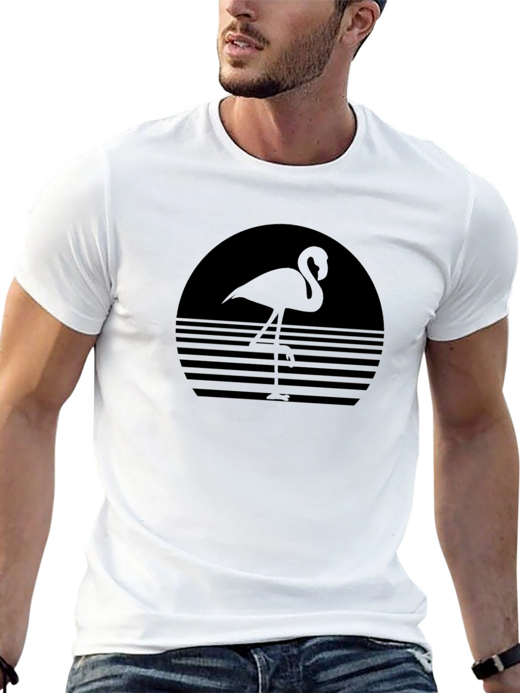 Retro Flamingo Graphic Tee - Black