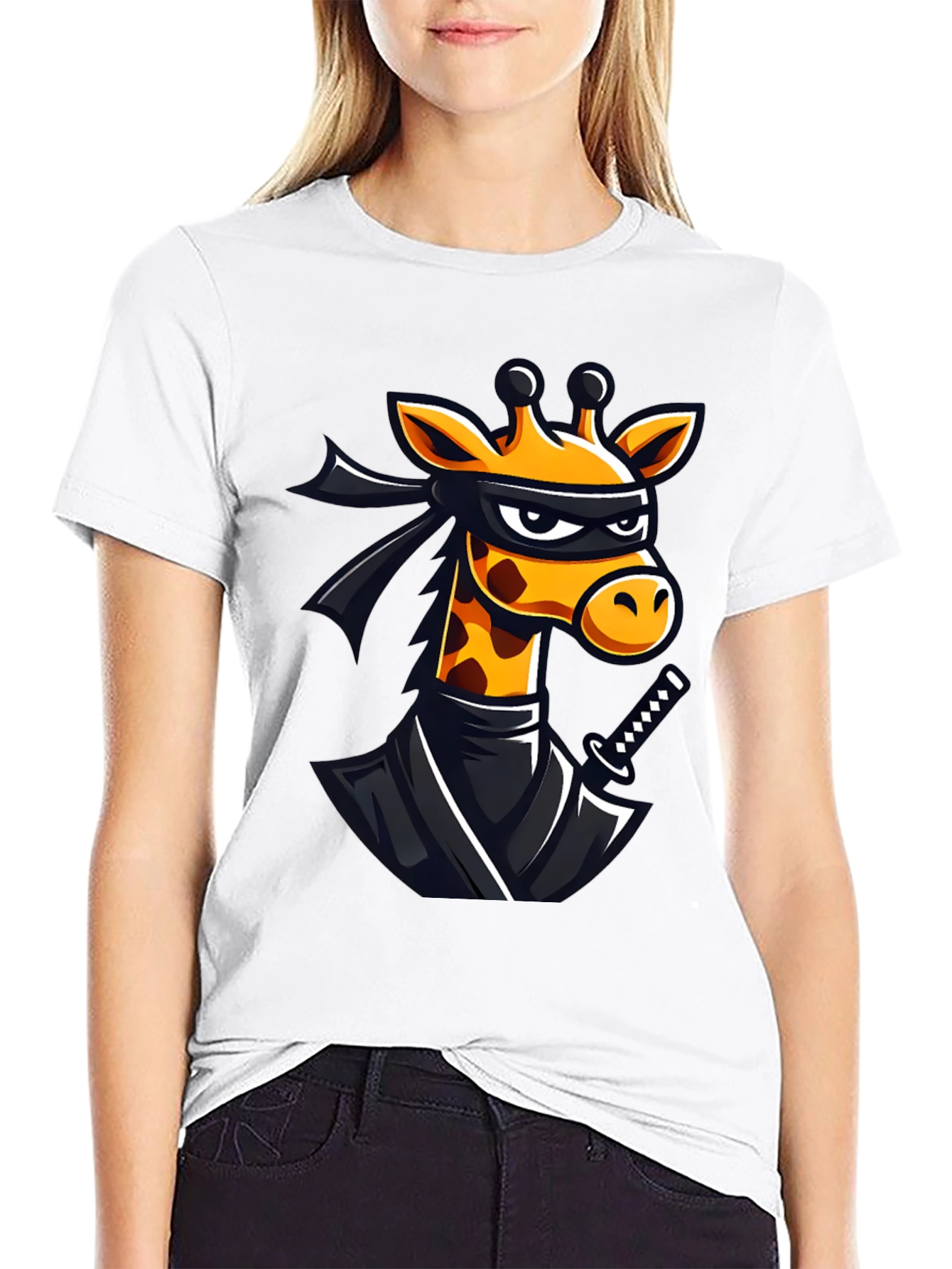 Ninja Giraffe Graphic T-Shirt - Black Cotton Tee