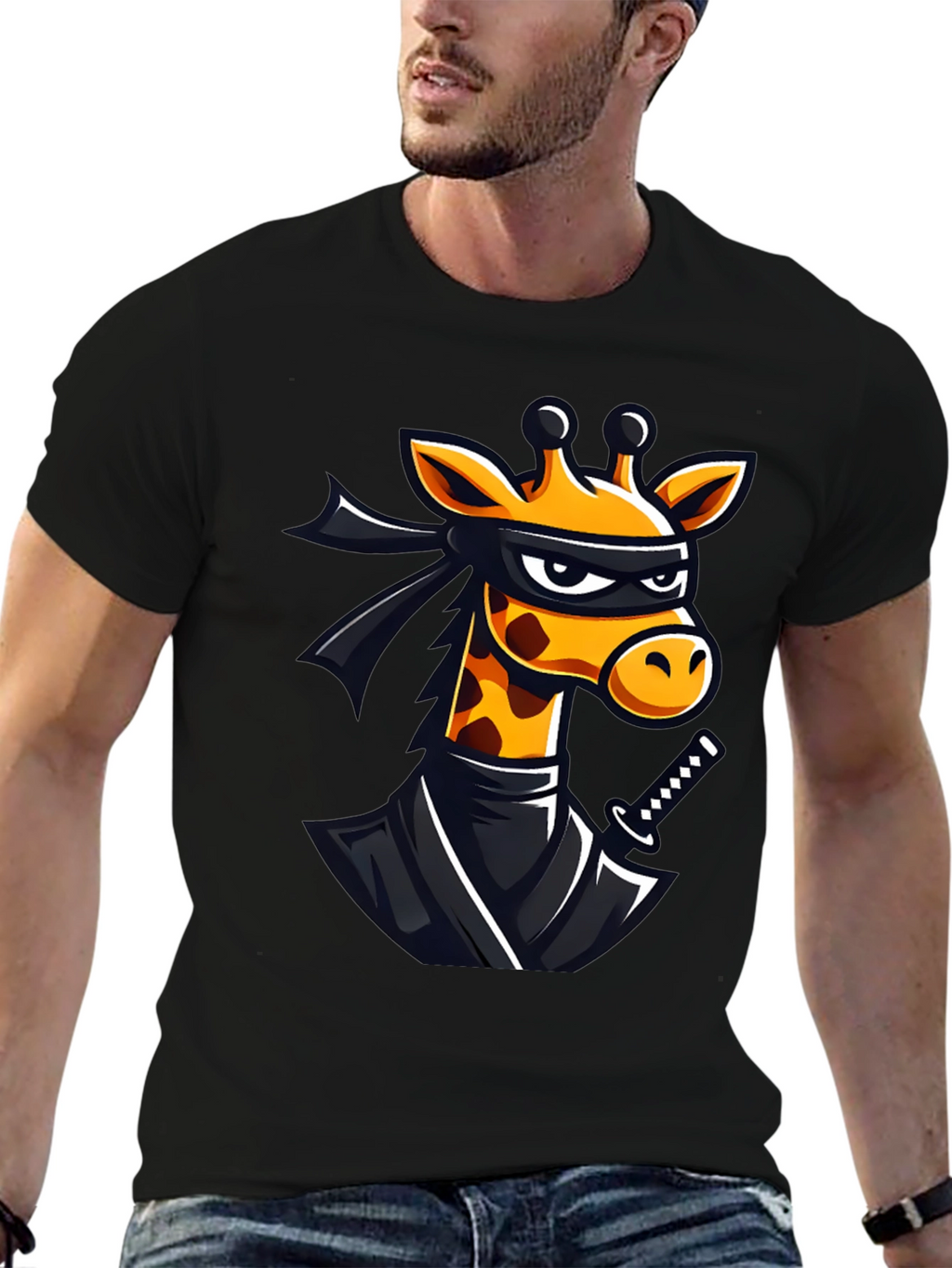 Ninja Giraffe Graphic T-Shirt - Black Cotton Tee