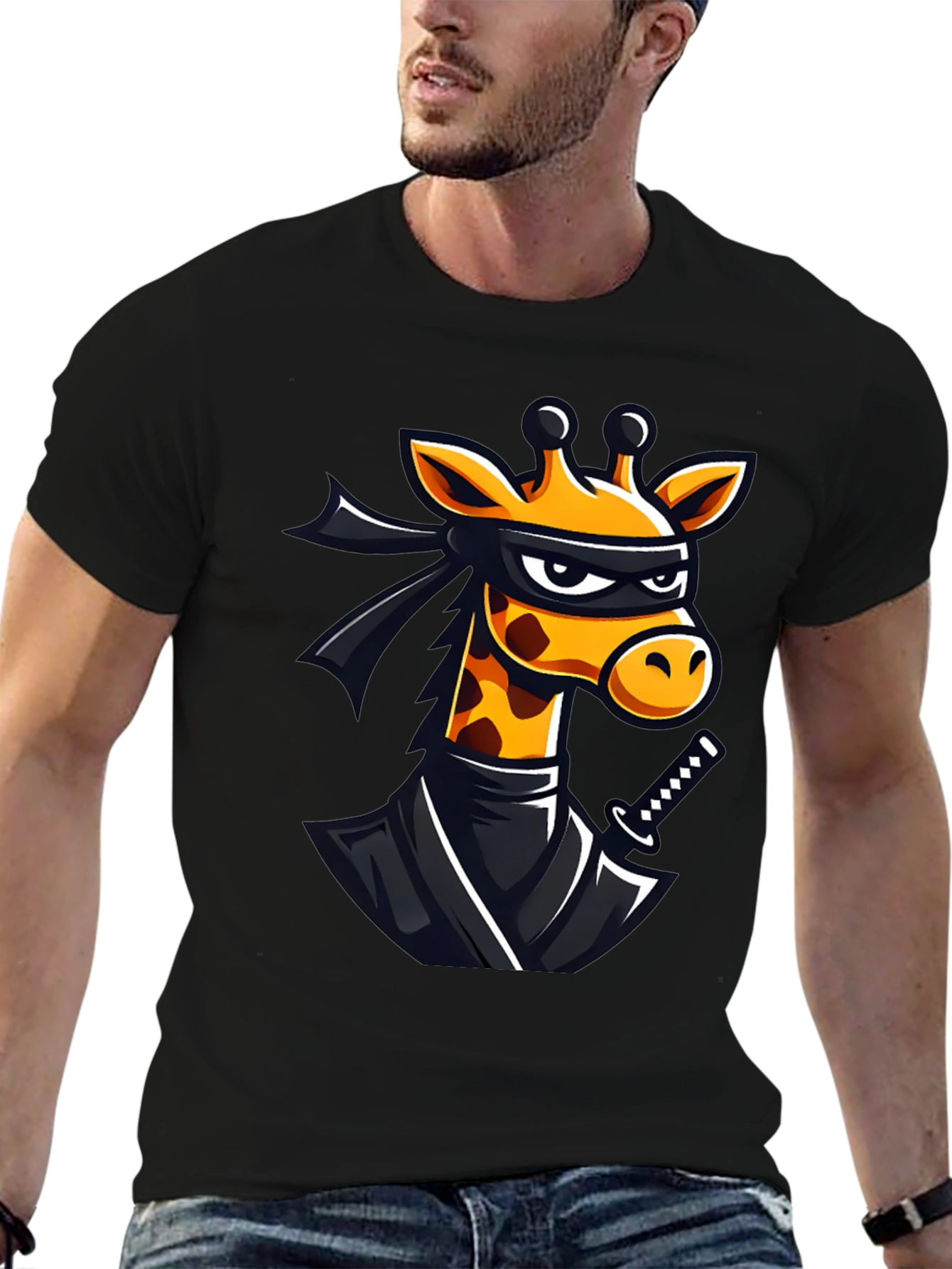 Ninja Giraffe Graphic T-Shirt - Black Cotton Tee