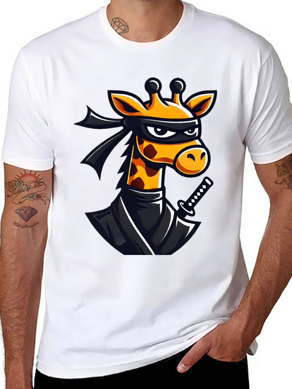 Ninja Giraffe Graphic T-Shirt - Black Cotton Tee