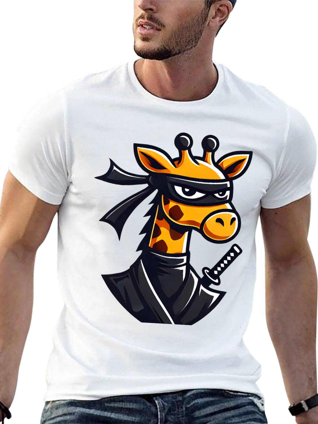 Ninja Giraffe Graphic T-Shirt - Black Cotton Tee