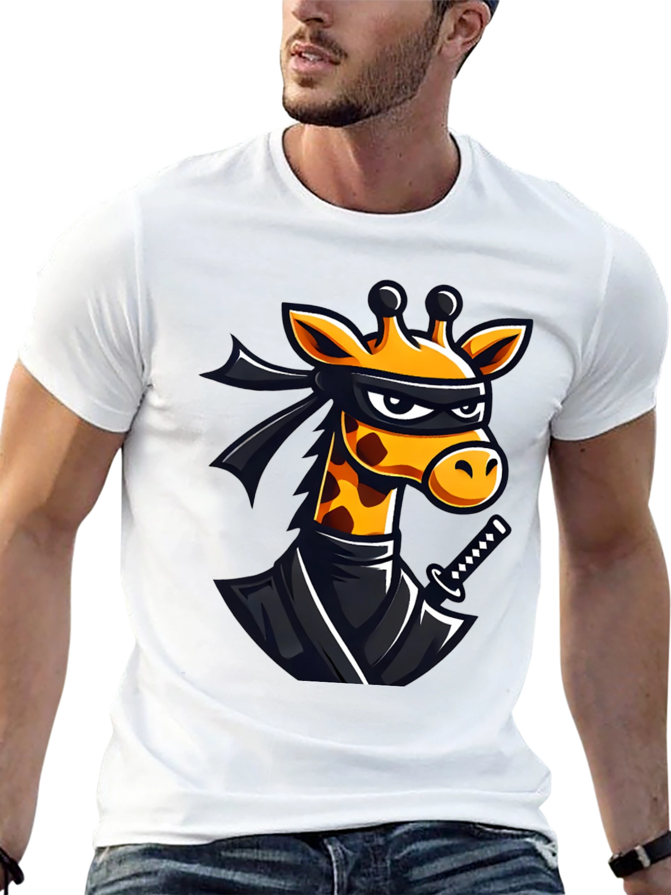 Ninja Giraffe Graphic T-Shirt - Black Cotton Tee