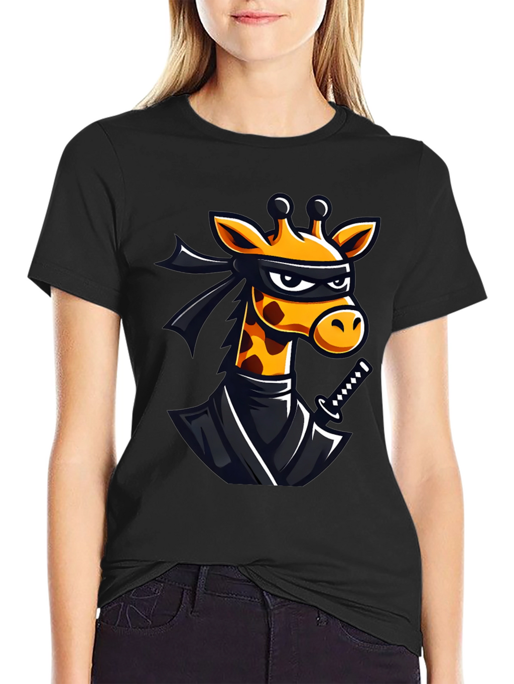 Ninja Giraffe Graphic T-Shirt - Black Cotton Tee