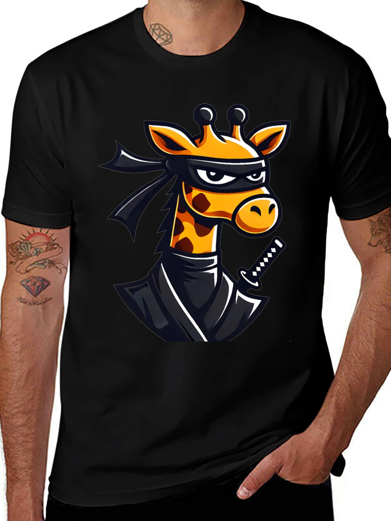 Ninja Giraffe Graphic T-Shirt - Black Cotton Tee