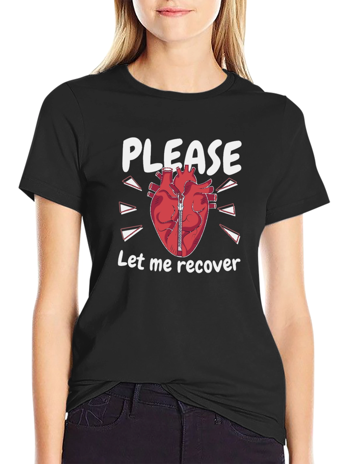 Please Let Me Recover Heart Zipper T-Shirt