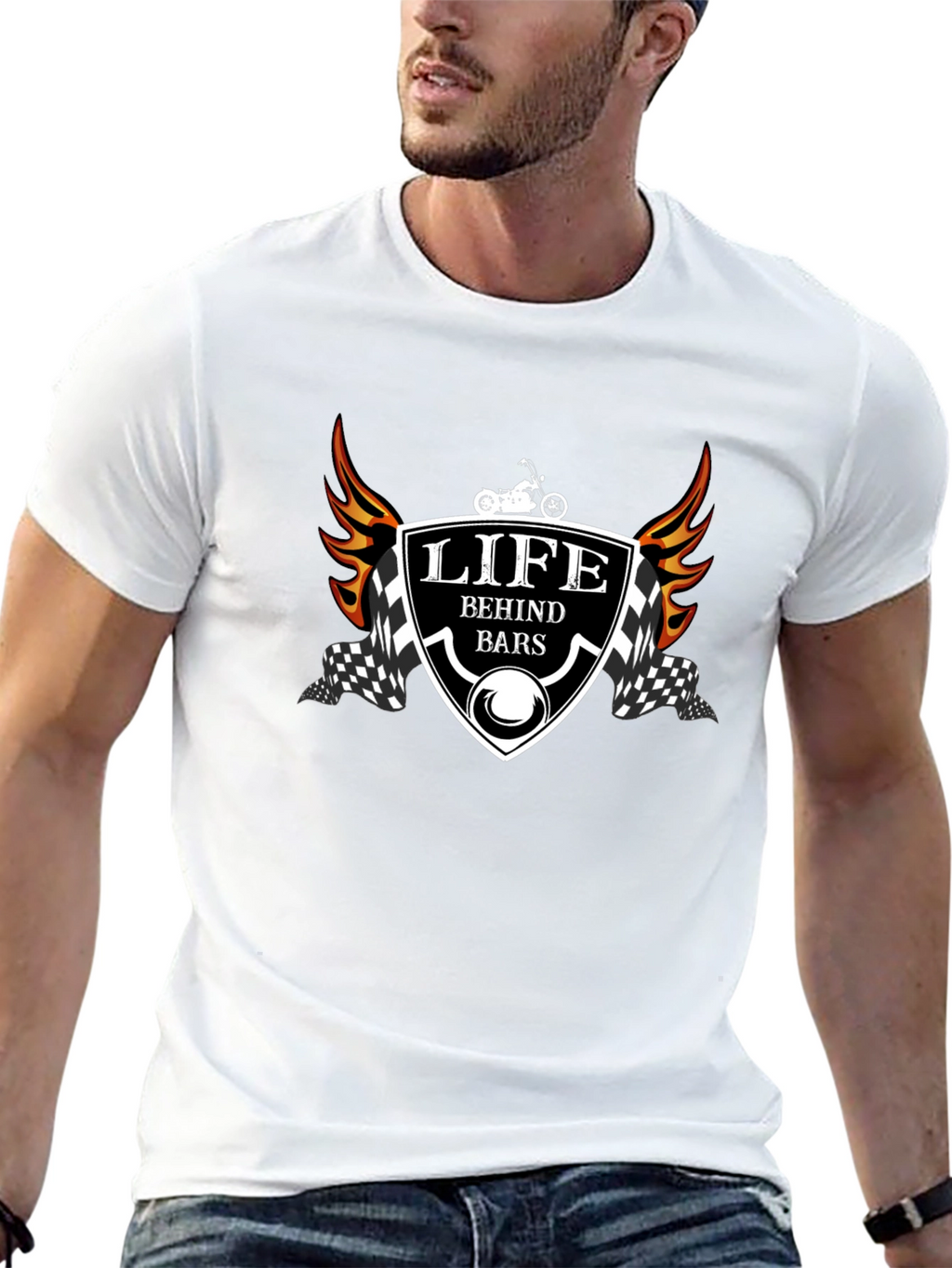 Life Behind Bars T-Shirt - Motorcycle Design