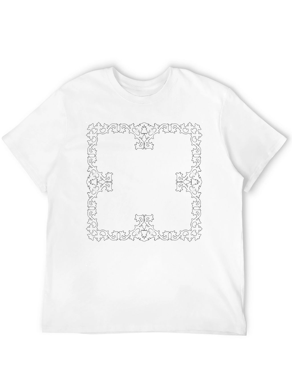 Elegant Black T-Shirt with Subtle Floral Square Design