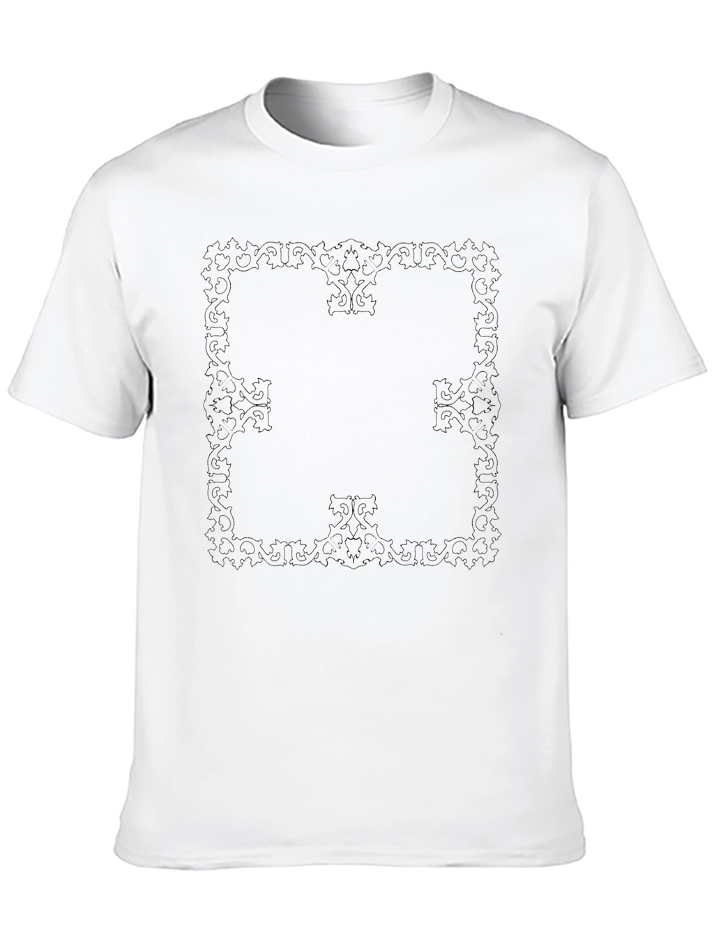 Elegant Black T-Shirt with Subtle Floral Square Design