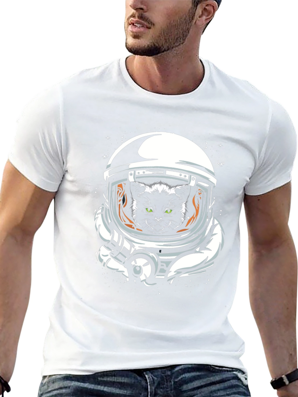 Space Cat T-Shirt - Black Crew Neck Tee