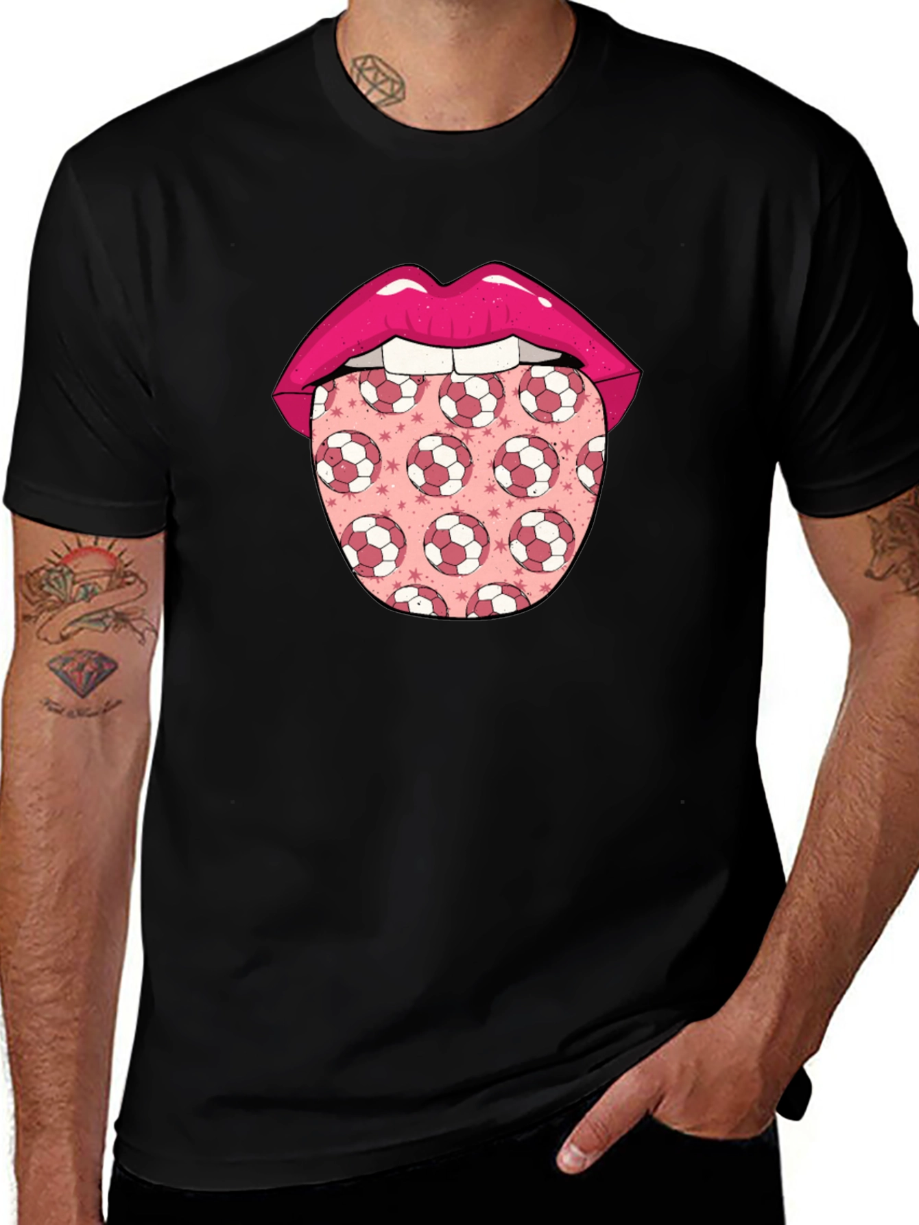 Soccer Ball Tongue Graphic T-Shirt