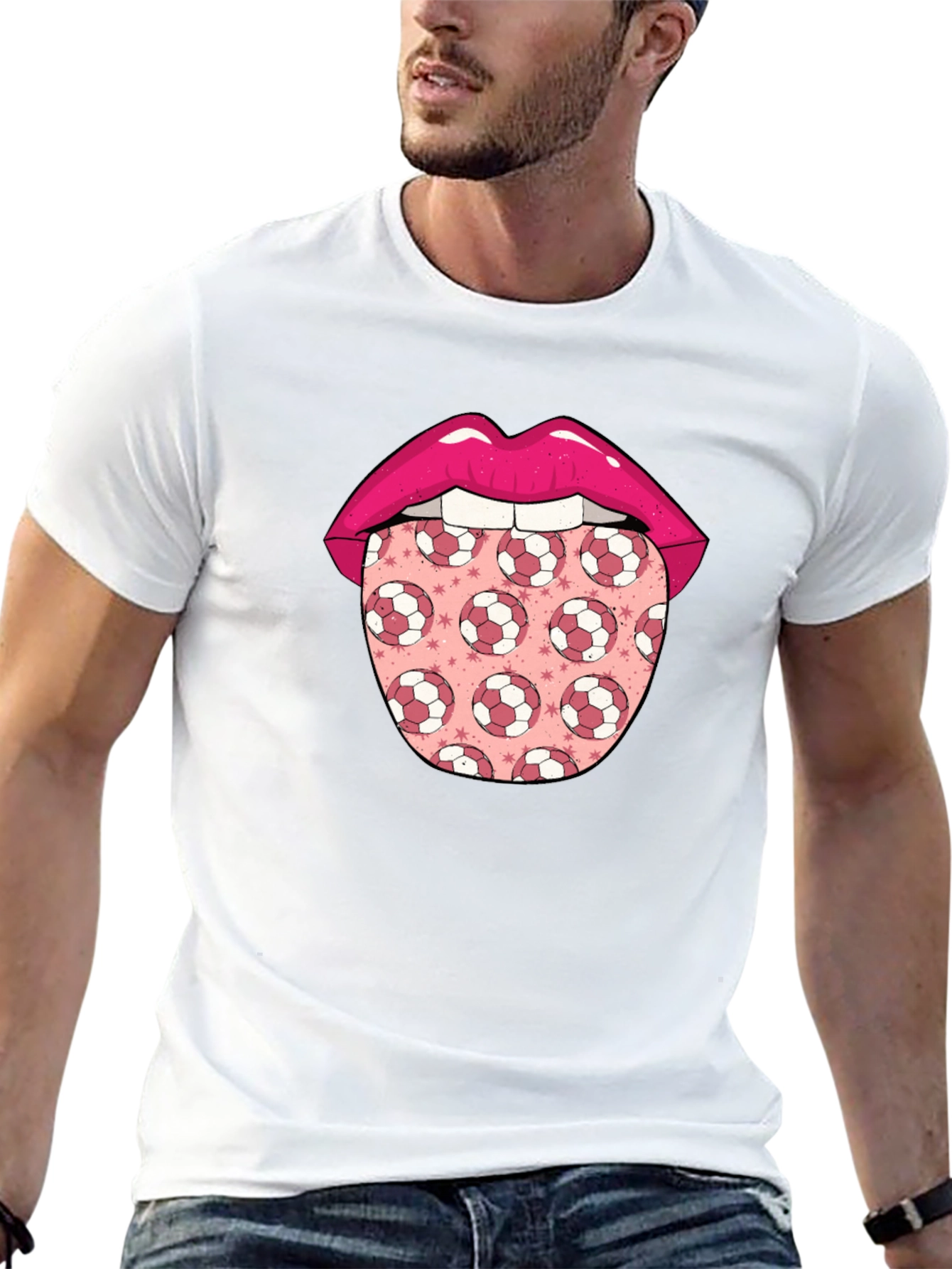 Soccer Ball Tongue Graphic T-Shirt