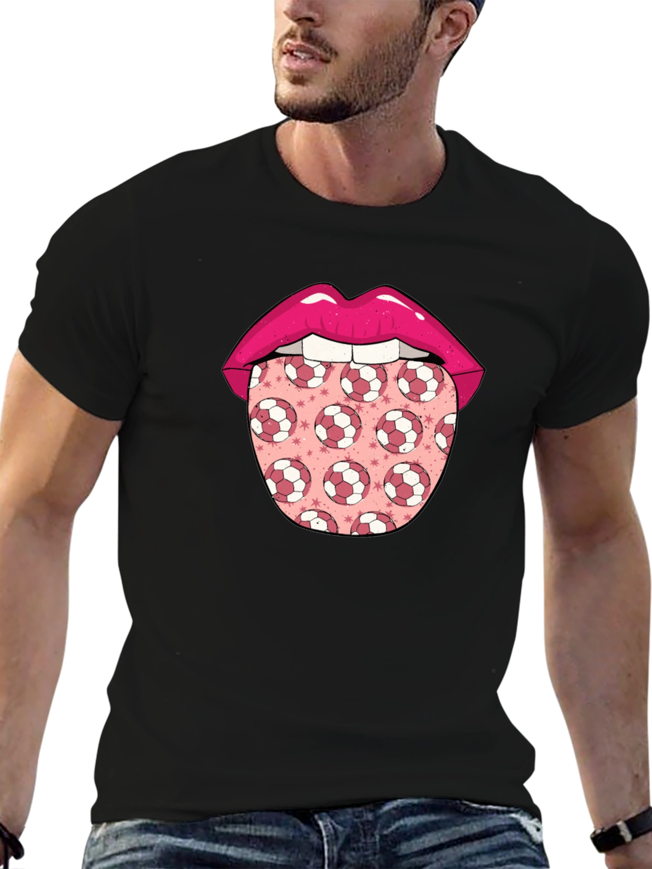 Soccer Ball Tongue Graphic T-Shirt