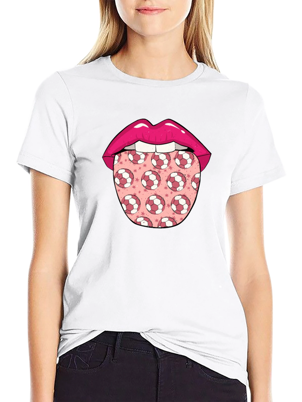 Soccer Ball Tongue Graphic T-Shirt