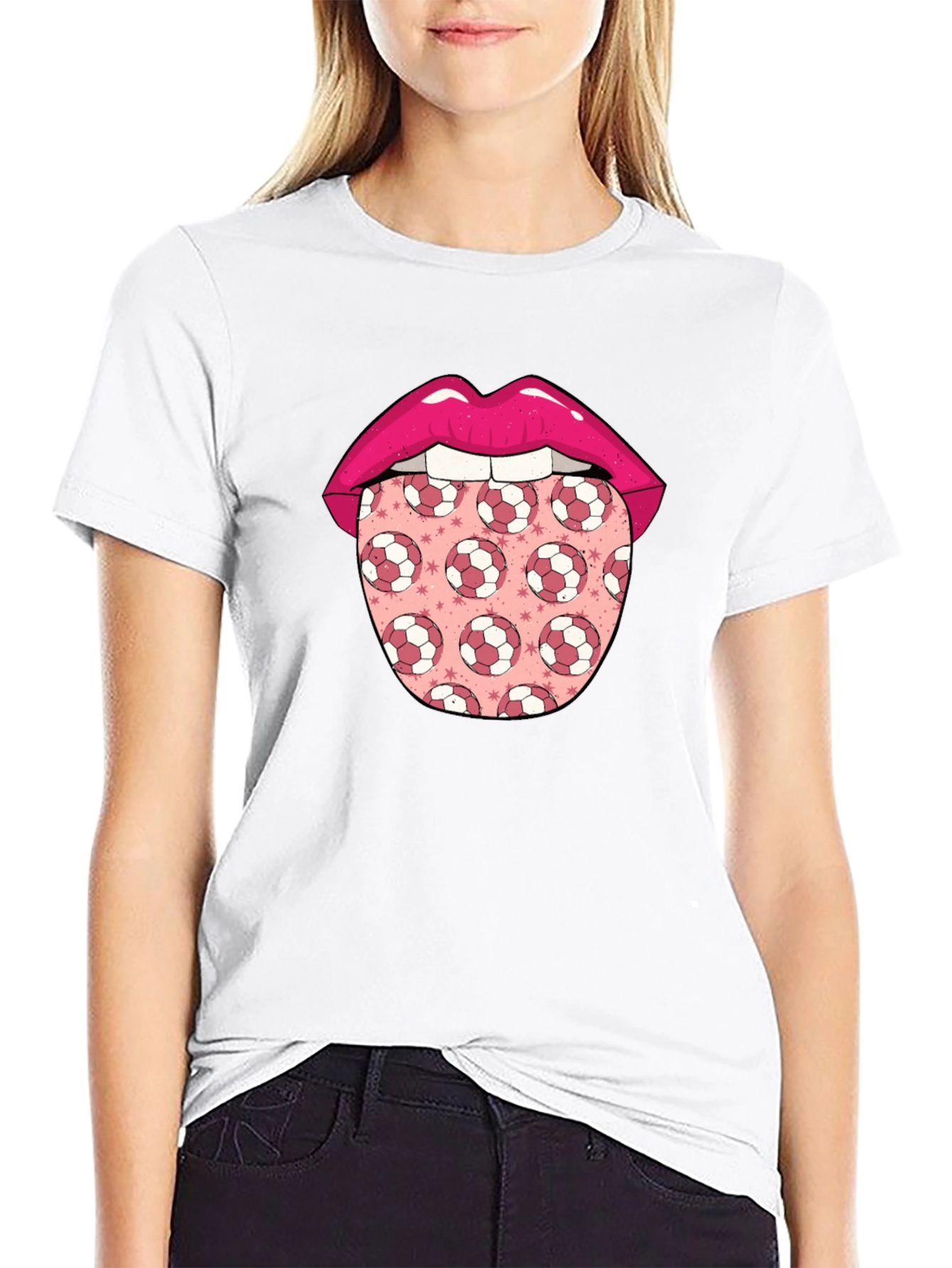 Soccer Ball Tongue Graphic T-Shirt