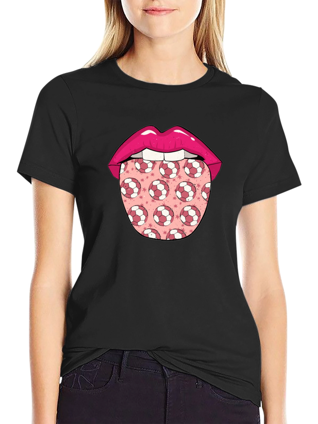 Soccer Ball Tongue Graphic T-Shirt