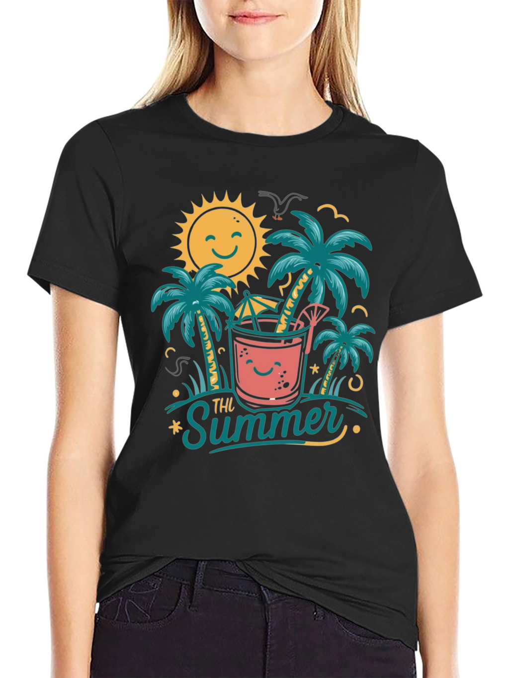 Summer Vibes Graphic Tee - Tropical Beach Design