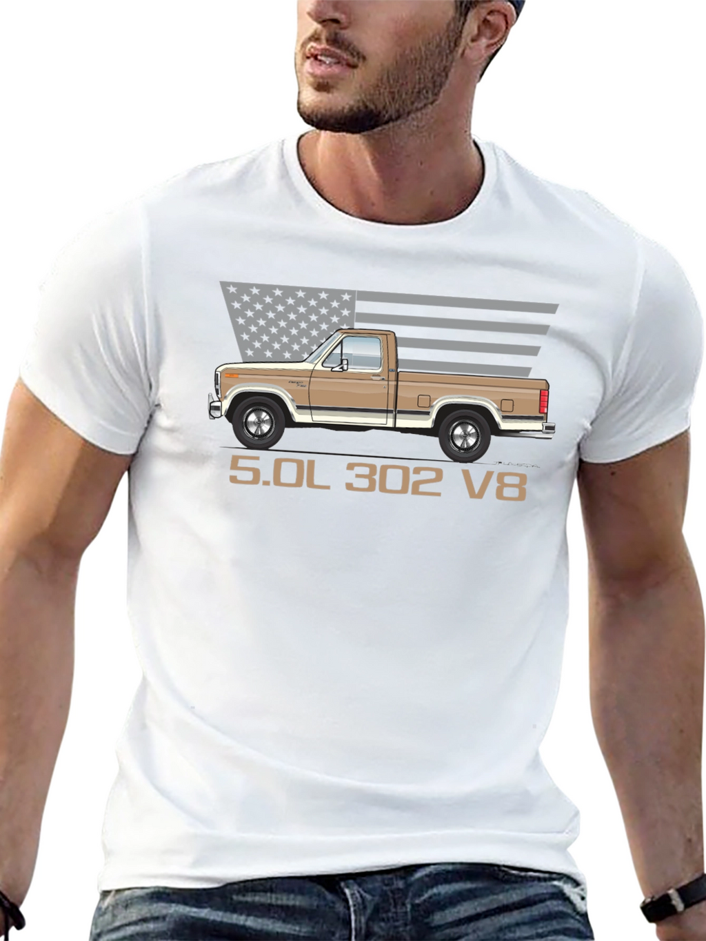 Retro Truck T-Shirt - 5.0L 302 V8 Engine