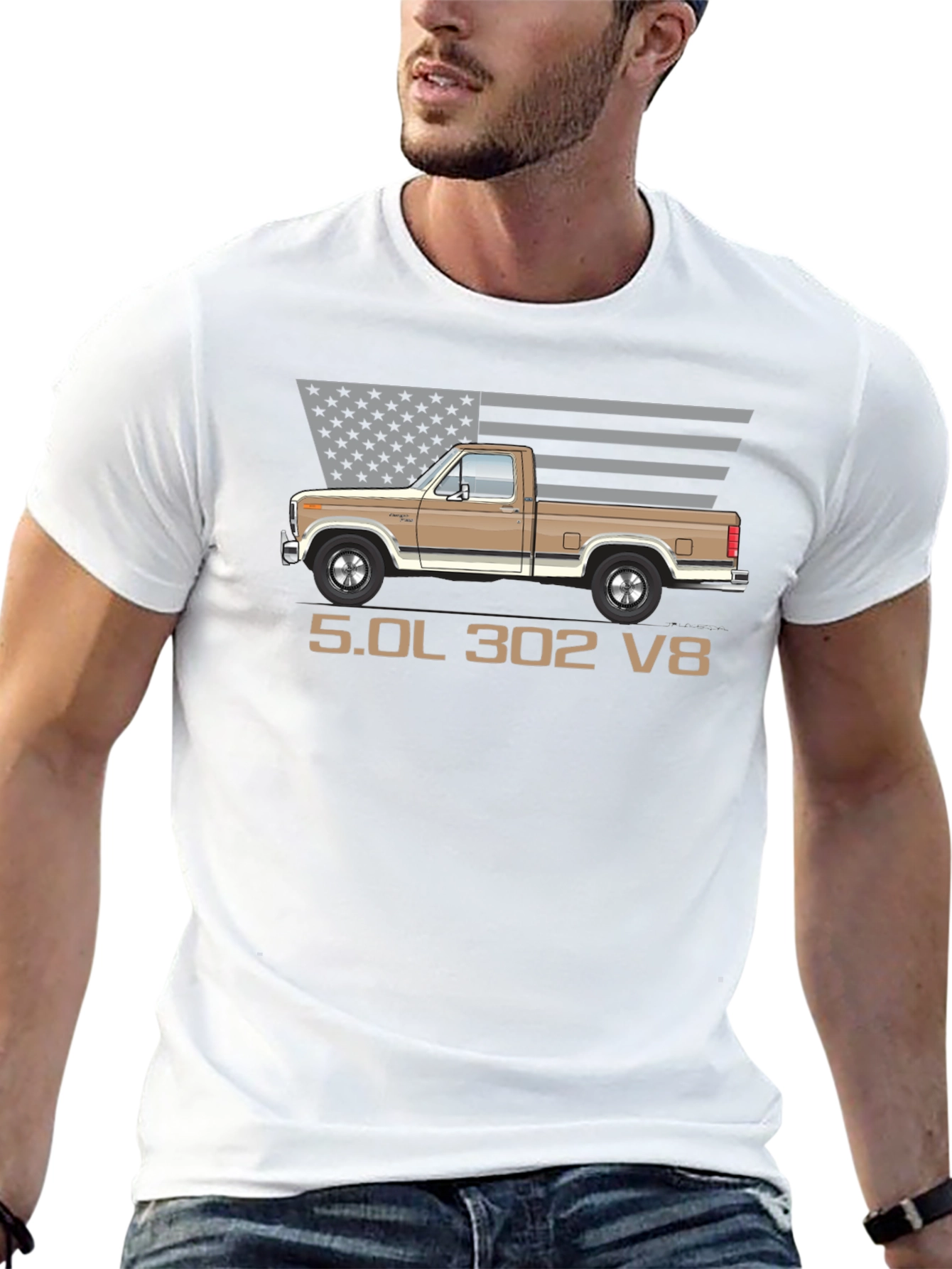 Retro Truck T-Shirt - 5.0L 302 V8 Engine