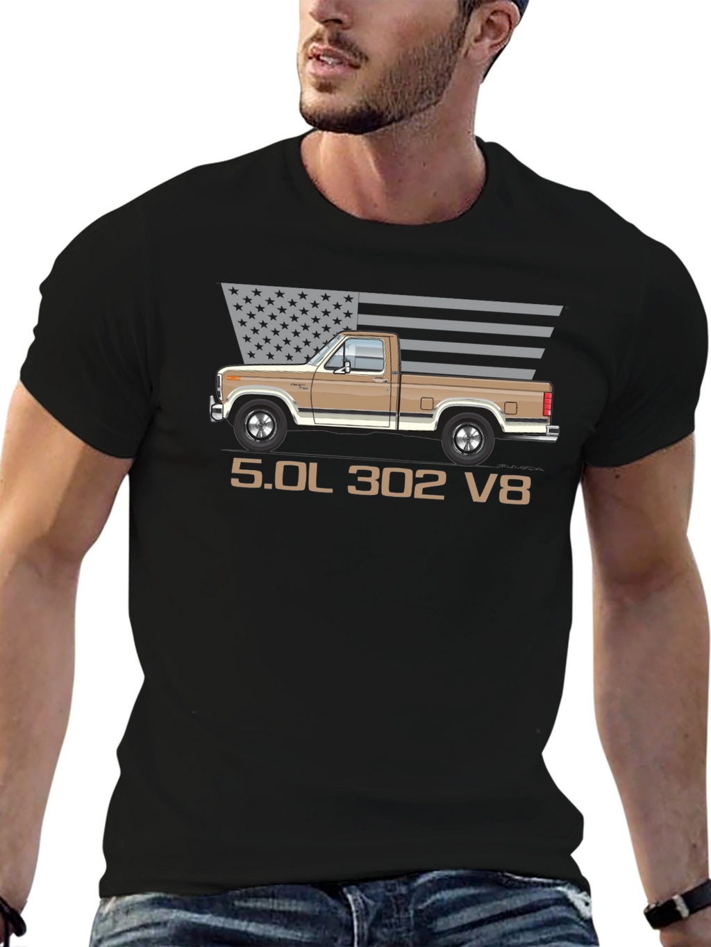 Retro Truck T-Shirt - 5.0L 302 V8 Engine
