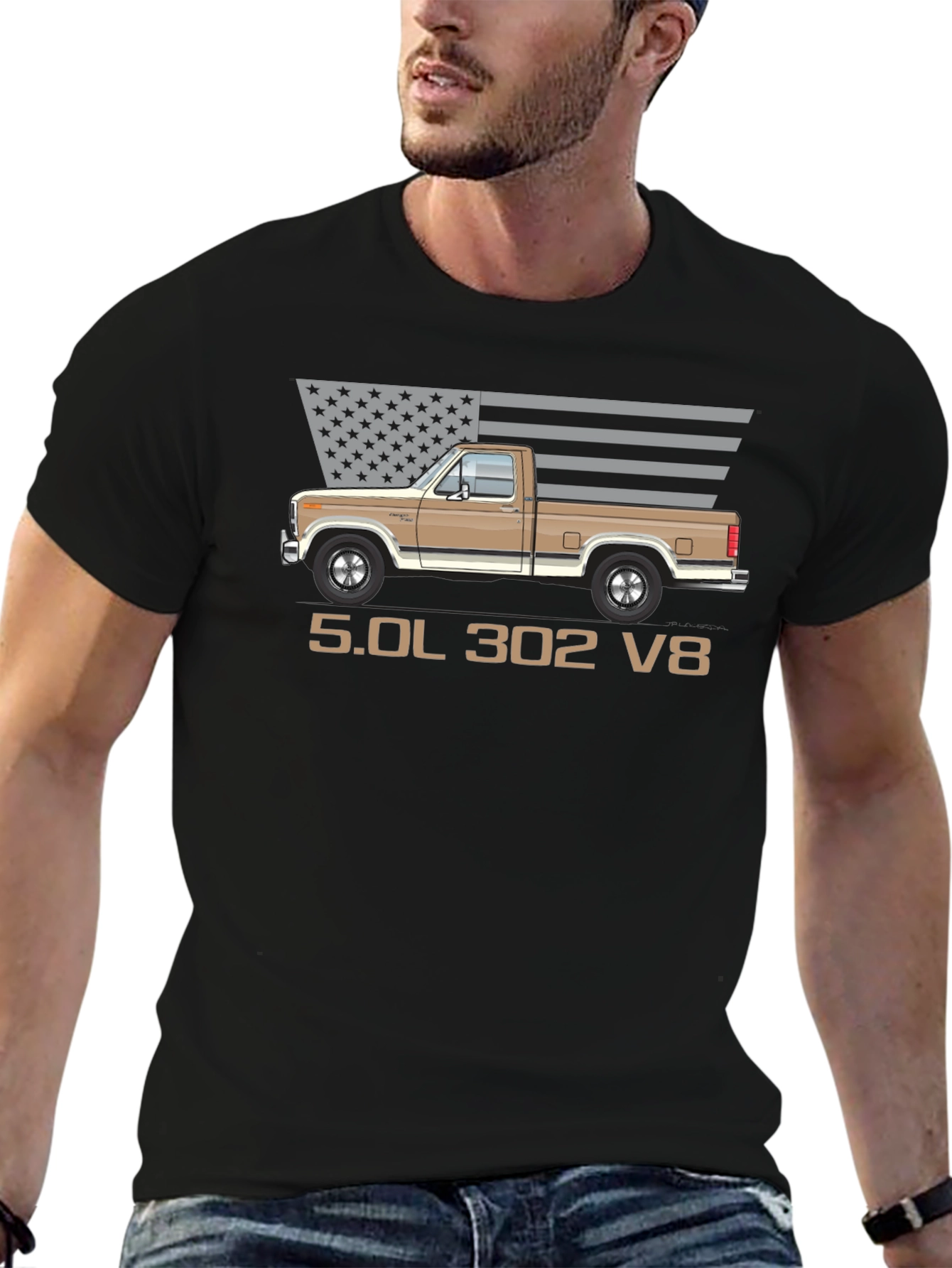 Retro Truck T-Shirt - 5.0L 302 V8 Engine