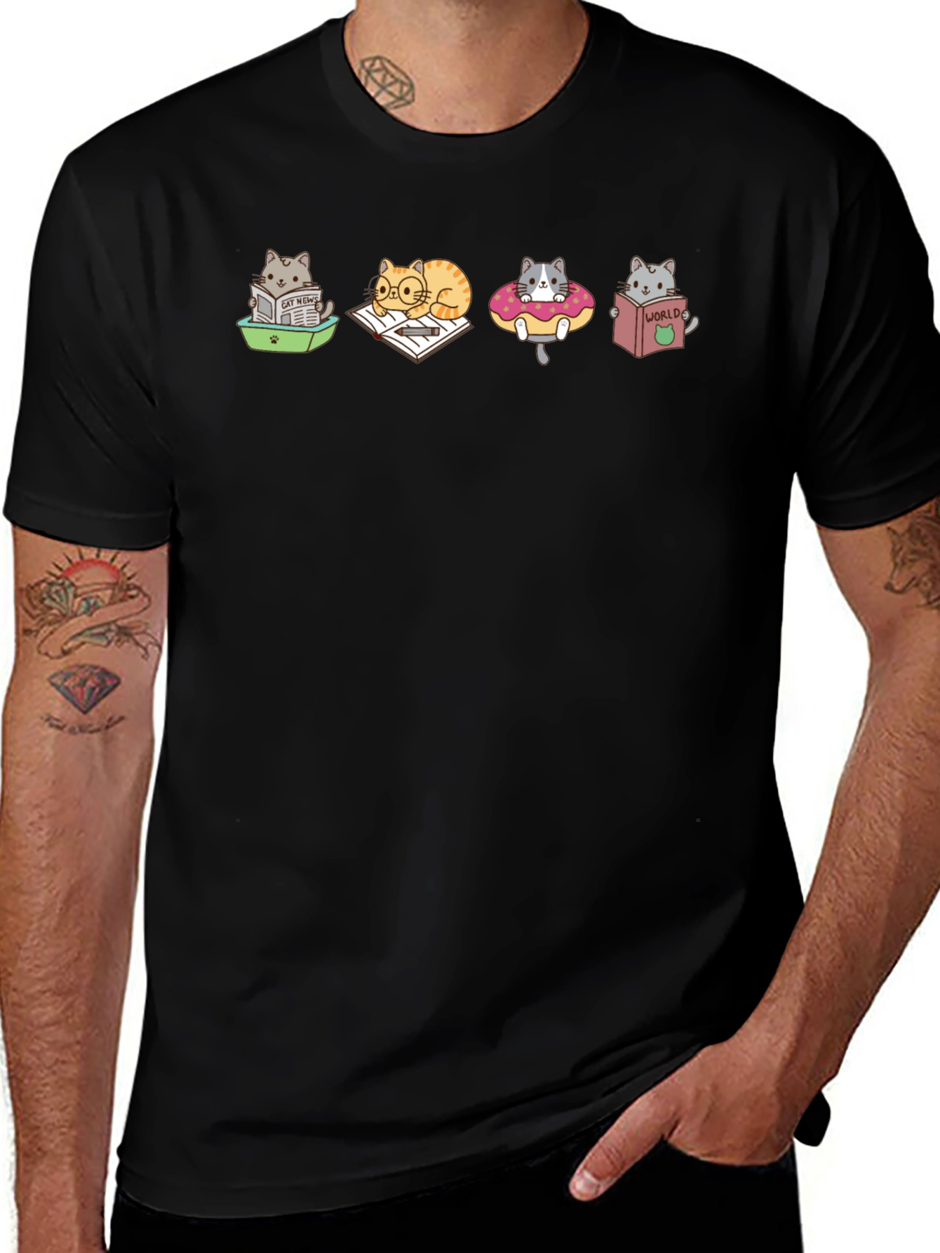 Cartoon Cats Reading T-Shirt