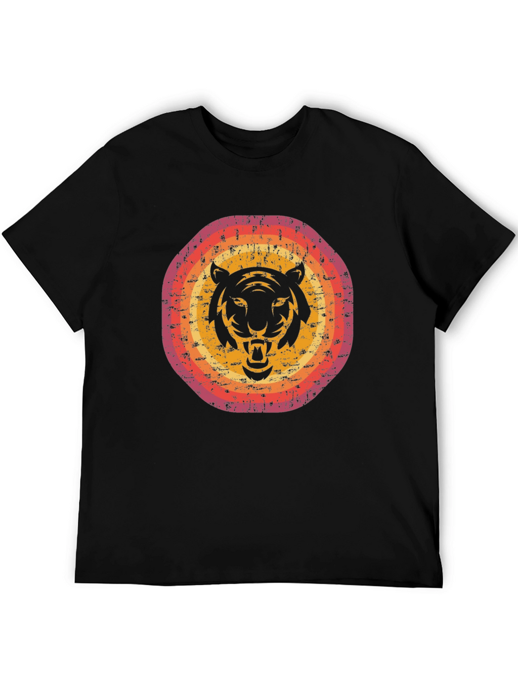 Retro Tiger Graphic Tee - Black Cotton Blend