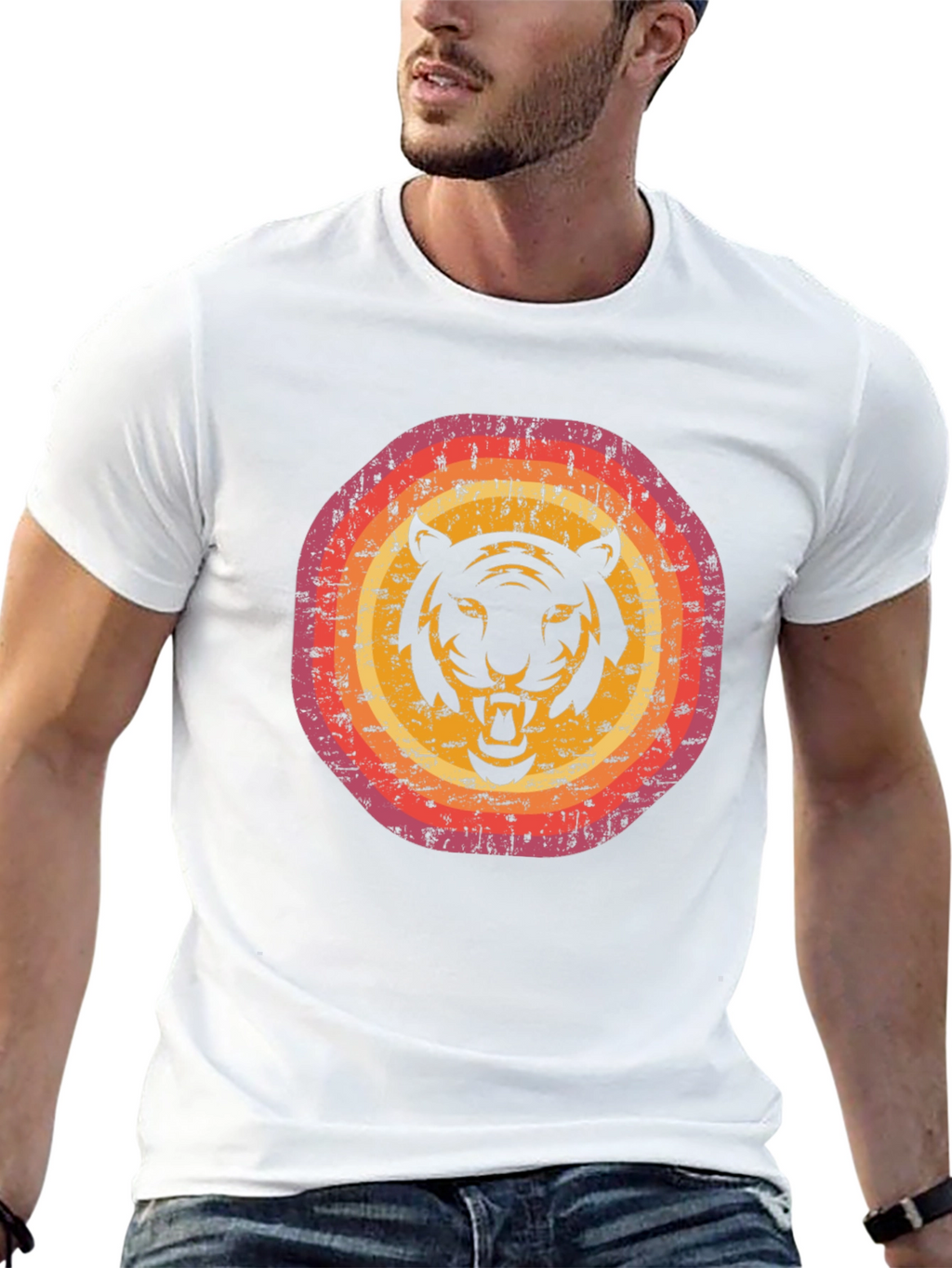Retro Tiger Graphic Tee - Black Cotton Blend
