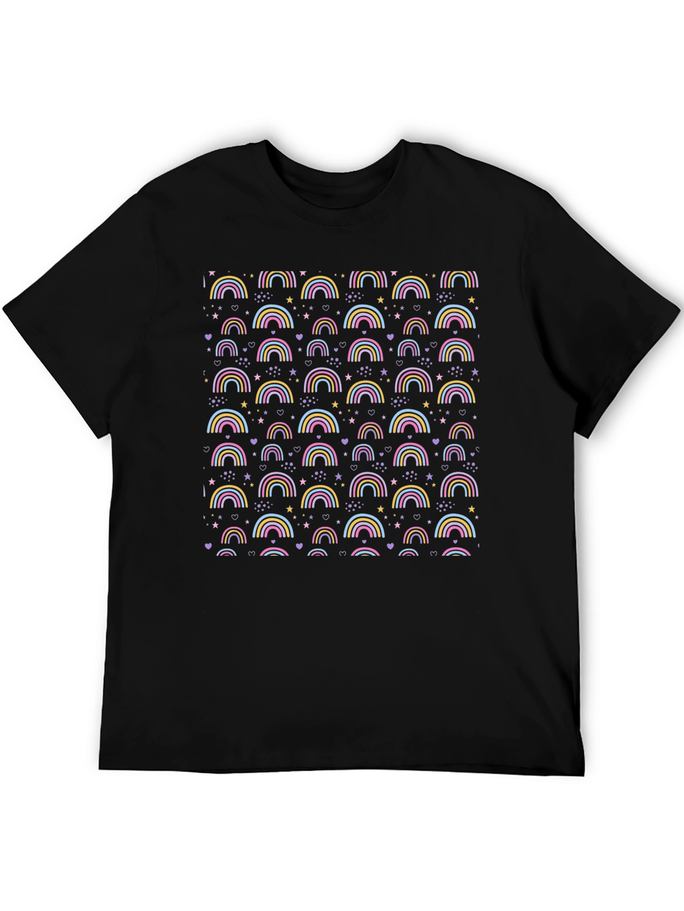 Rainbow Patterned Mens Black T-Shirt