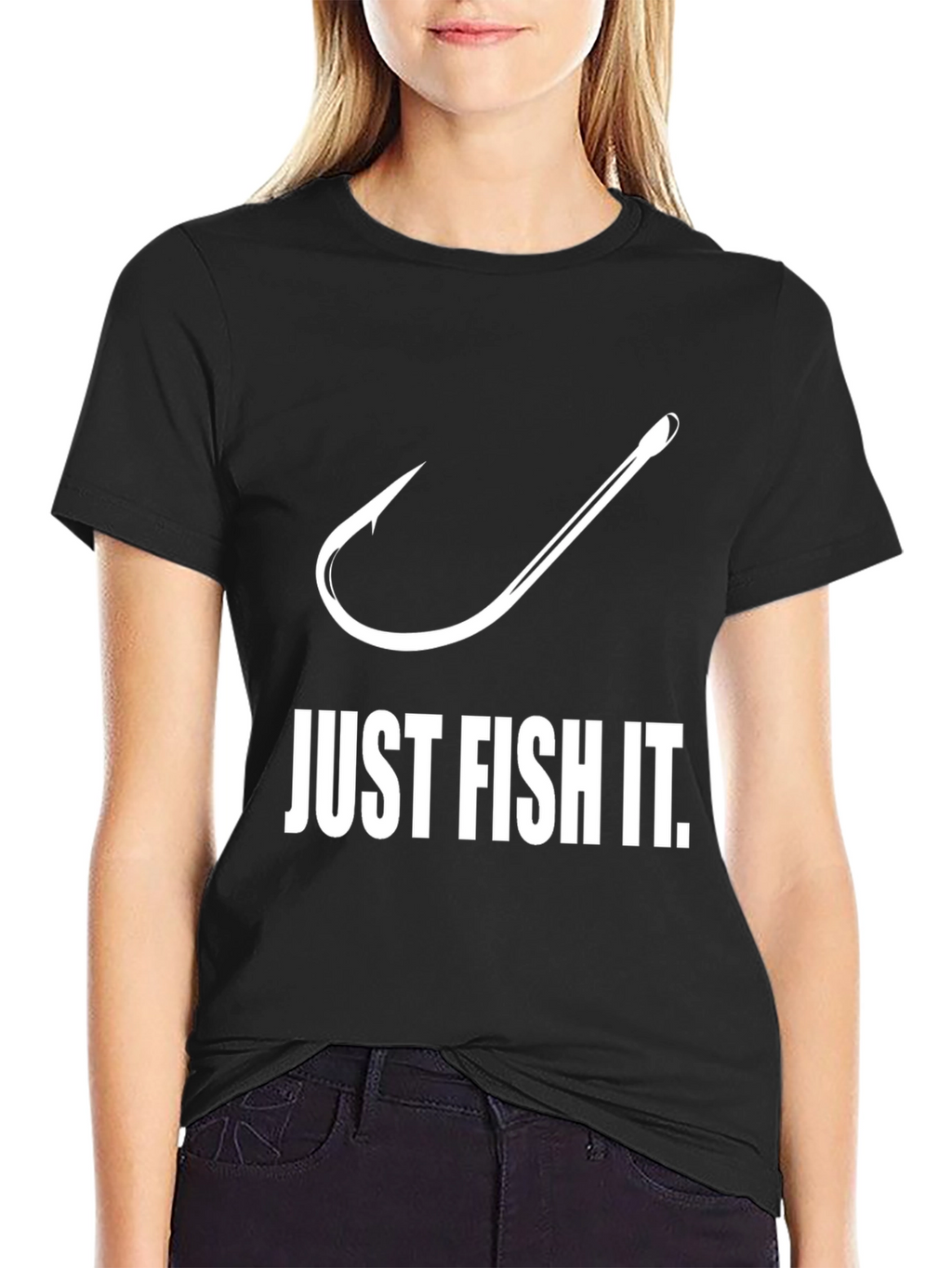 Just Fish It T-Shirt Fishing Hook Design Mens Tee